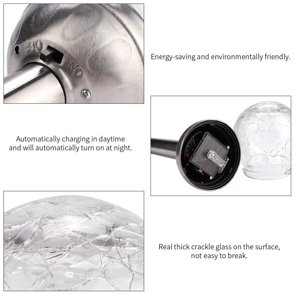 3D Solar Crackle Glass Ball Light - Outdoor Solar Powered LED Landscape Lights, Waterproof Garden Lamp with Auto On/Off - Perfect for Patio, Yard, Pathway, and Garden Decor