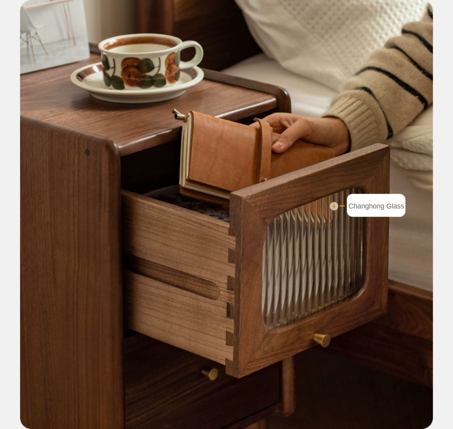 Solid Black Walnut Nightstand - Ultra Narrow Bedside Table with Calpa Wood - Perfect for Small Spaces, Apartments & Modern Bedrooms
