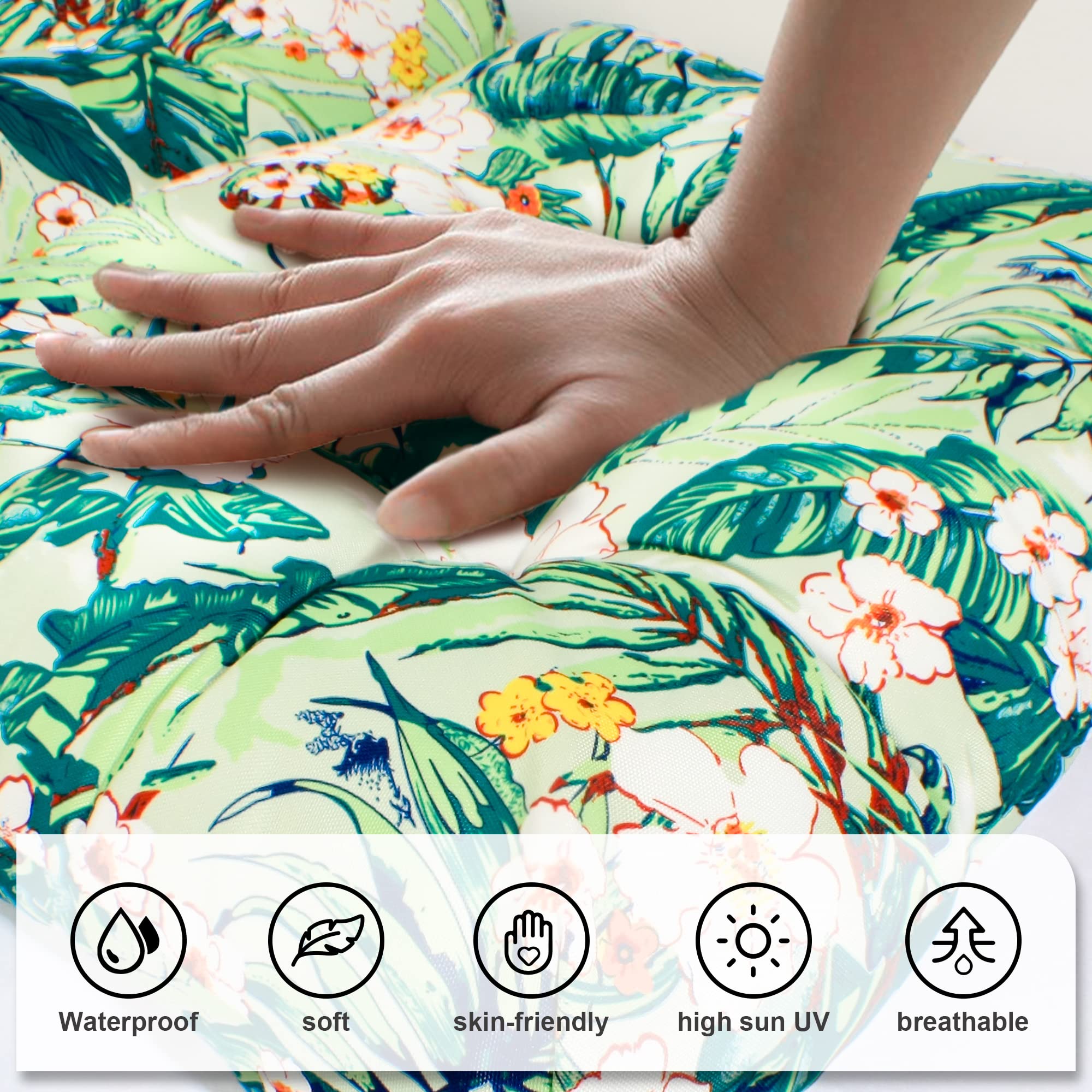 Premium Adirondack Chair Cushion Set of 2 - High Back Rocking Chair Cushions 44x21x4 Inch - UV Resistant & Fade Proof Outdoor Patio Furniture Cushions (Green White Floral Pattern) - Perfect for Porch, Deck, Garden & Poolside Relaxation