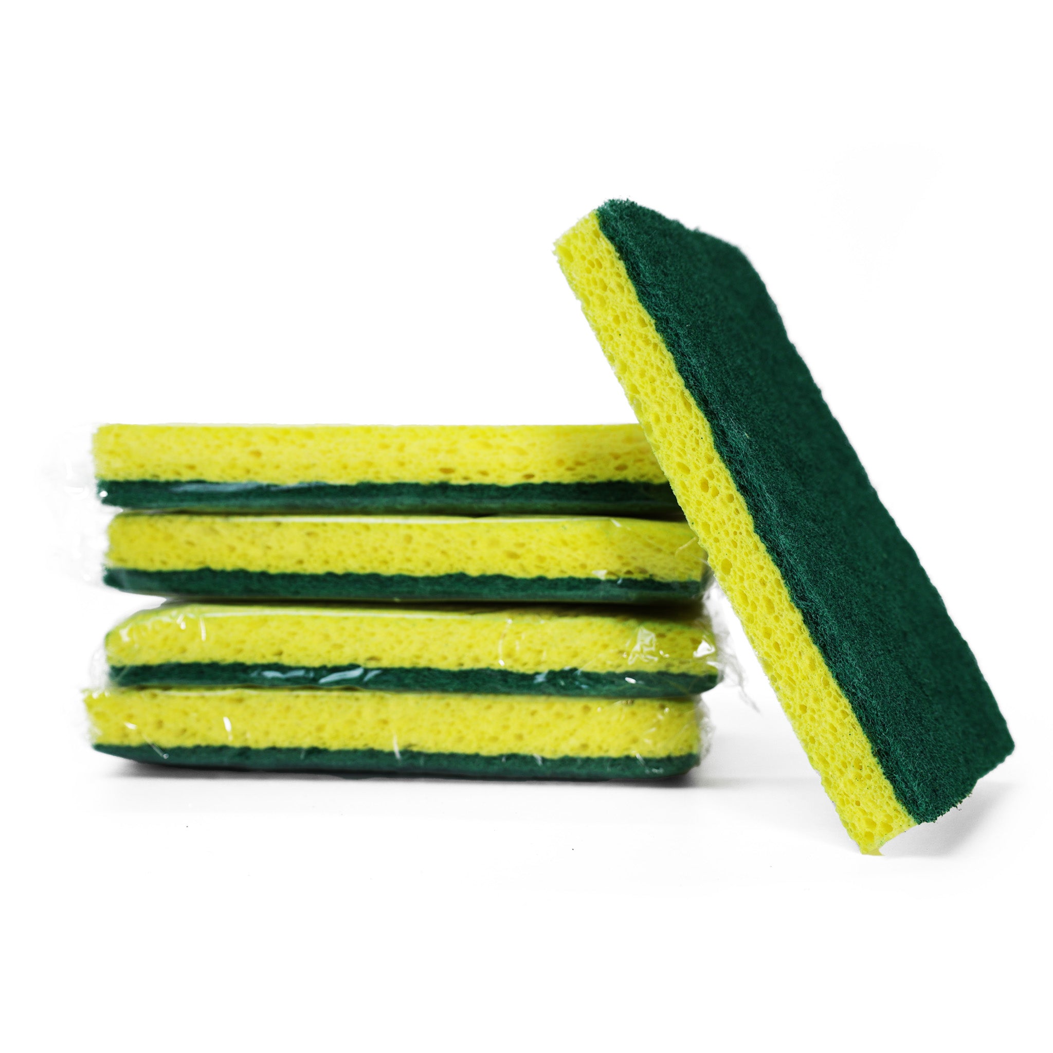 Eco-Friendly Cellulose Sponge with Green Scrub Pad (5-Pack) - Perfect for Kitchen Cleaning, Dishwashing, and Household Chores