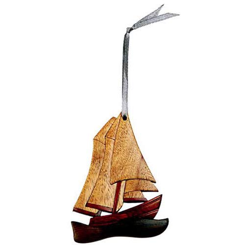 Handcrafted Wooden Sailboat Ornament - Nautical Home Decor for Shelves, Christmas Tree, and Coastal Themed Parties