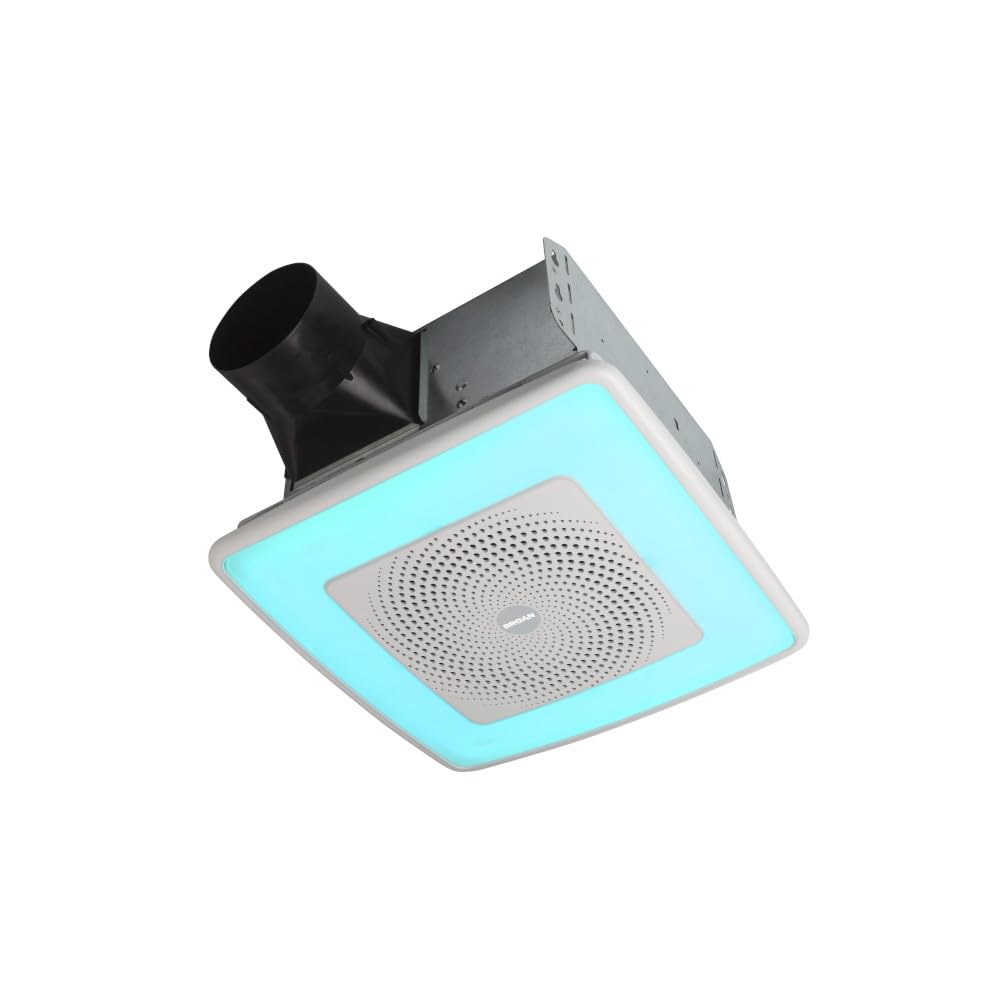 Broan-NuTone SPK110RGBL ChromaComfort Bathroom Exhaust Fan with Bluetooth Speaker & 24-Color LED Light - 110CFM, 1.5 Sones, White - Perfect for Modern Bathrooms, Home Gym Ventilation & Spa-Like Relaxation