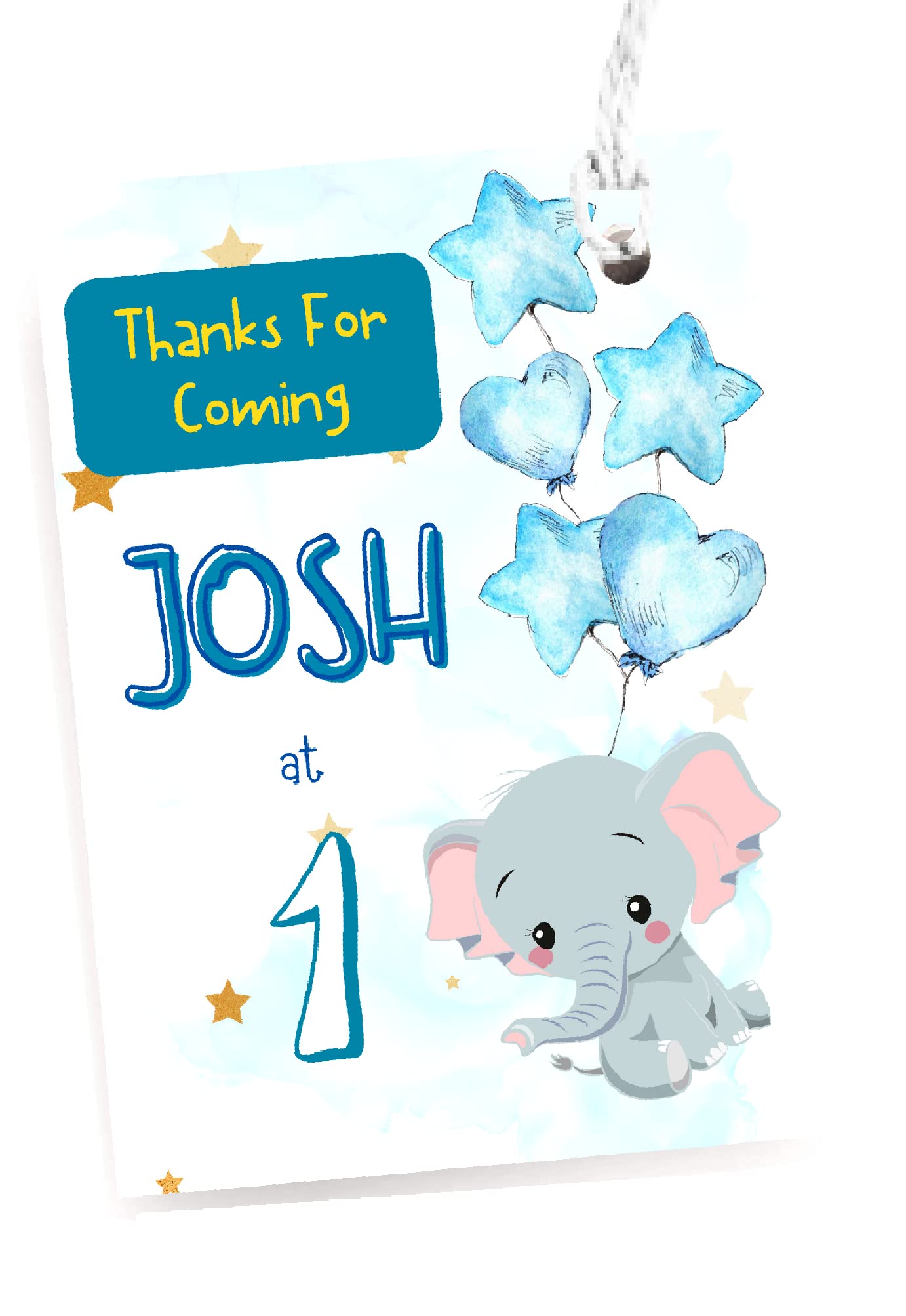 Personalized Yellow Thank You Gift Tags with String - 40 Pcs Jungle Theme Elephant Design for Return Gifts, Presents & Party Favors - Perfect for Baby Showers, Weddings & Birthday Celebrations