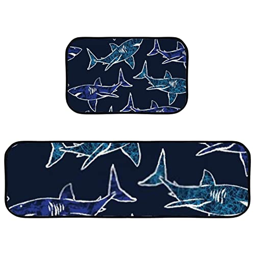 Hand Drawn Sharks Dark Blue