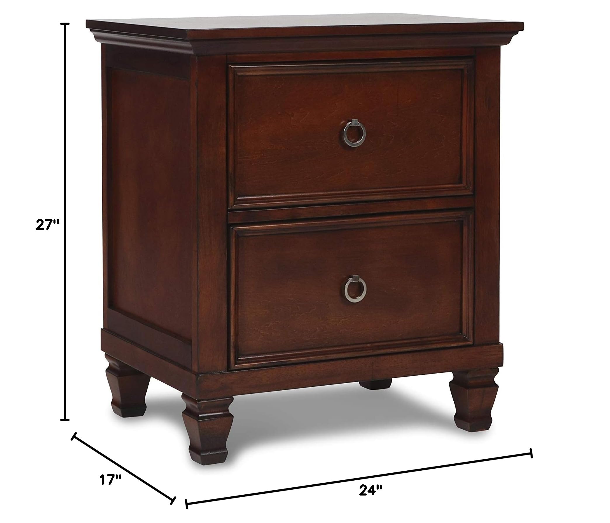 Tamarack Wood 2-Drawer Nightstand - Classic Brown Cherry Bedside Table for Bedroom | Rustic Wooden Nightstand with Storage Drawers | Perfect for Small Spaces & Apartment Living