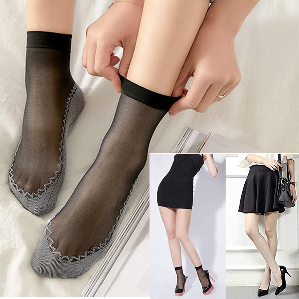 10 Pairs Women's Ankle Nylon Silky Socks - Soft Crystal Sheer Hosiery for Office, Home & Everyday Wear - Breathable Comfort Stockings for Work, Lounge & Casual Outfits