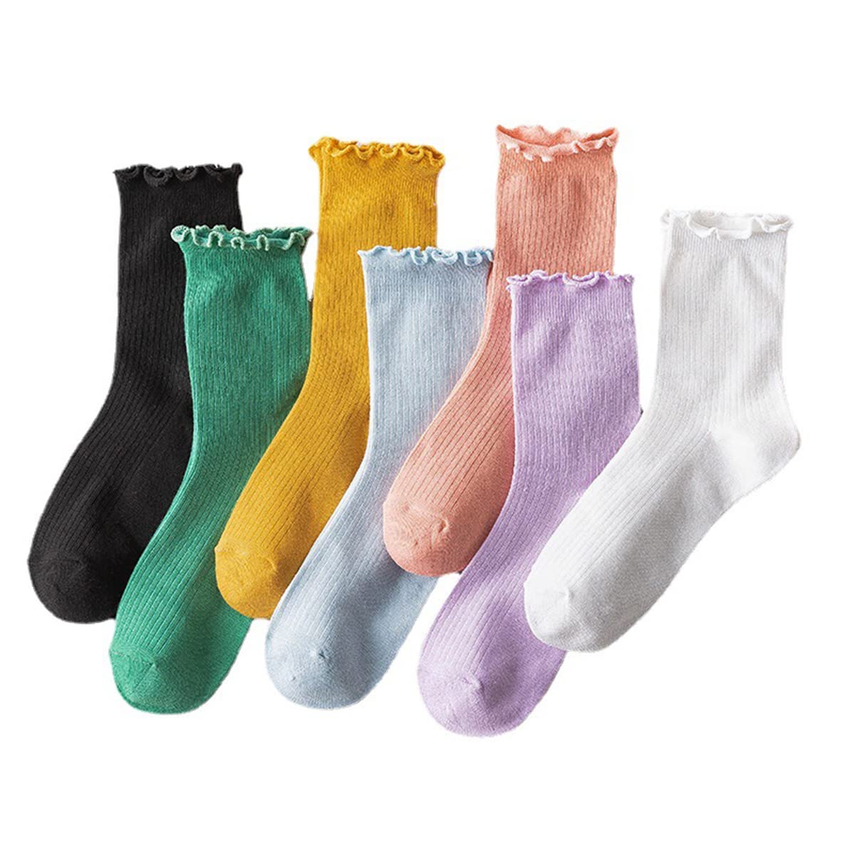 GuaziV Women's Ruffle Crew Socks - Colorful Fashion Novelty Socks for Casual Wear, Workout & Everyday Outfits - Soft Comfortable Socks for Women & Girls