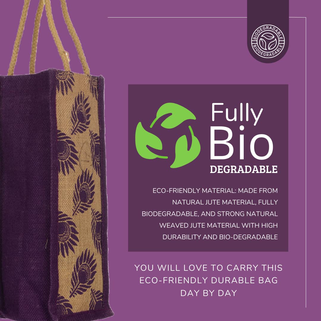 Premium Jute Lunch Bags for Men - Eco-Friendly Zip Closure Tote & Water Bottle Bags - Medium Size Printed Jute Carry Bag (Pack of 3) - Perfect for Work, Picnics & Sustainable Shopping