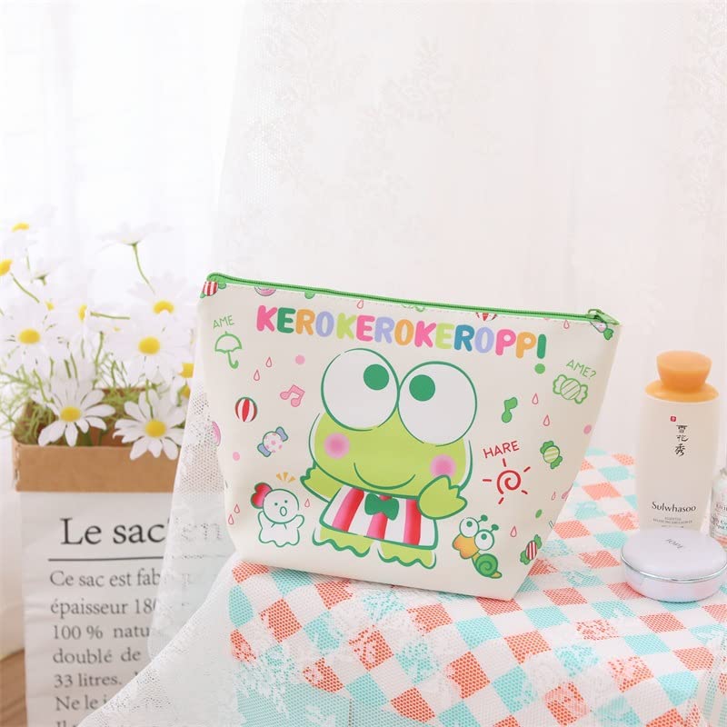 Rondlaho Kawaii Frog Travel Cosmetic Bag with Mirror - Large Capacity PU Makeup Pouch, Zippered Toiletry Organizer for Women | Foldable Storage Bag for Travel, Gym, School & Daily Use