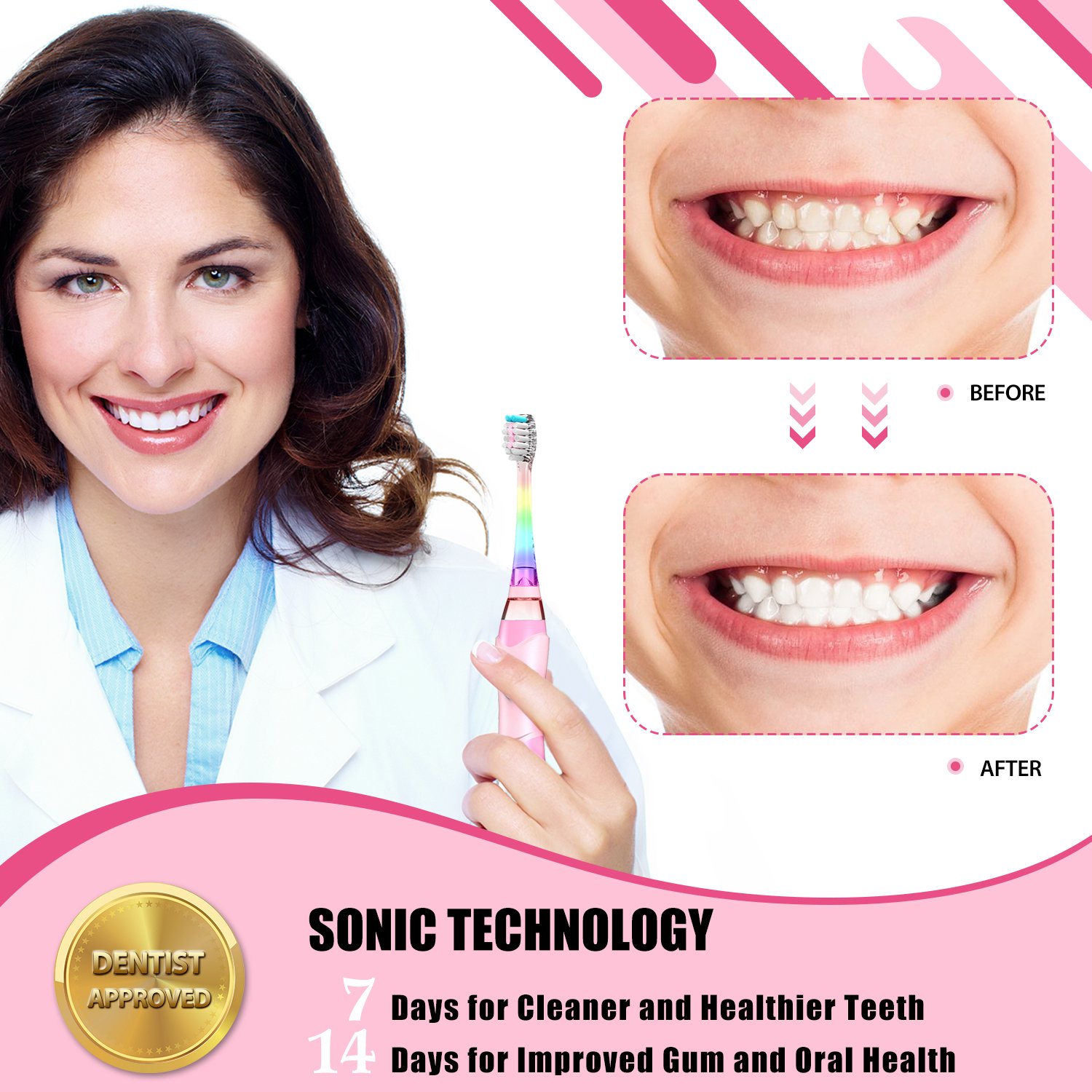 DADA-TECH Kids Electric Toothbrush - Soft Bristles Battery Powered Toothbrush with 2-Minute Timer for Children (Pink & Blue) - Perfect for Daily Oral Care & Healthy Teeth Habits