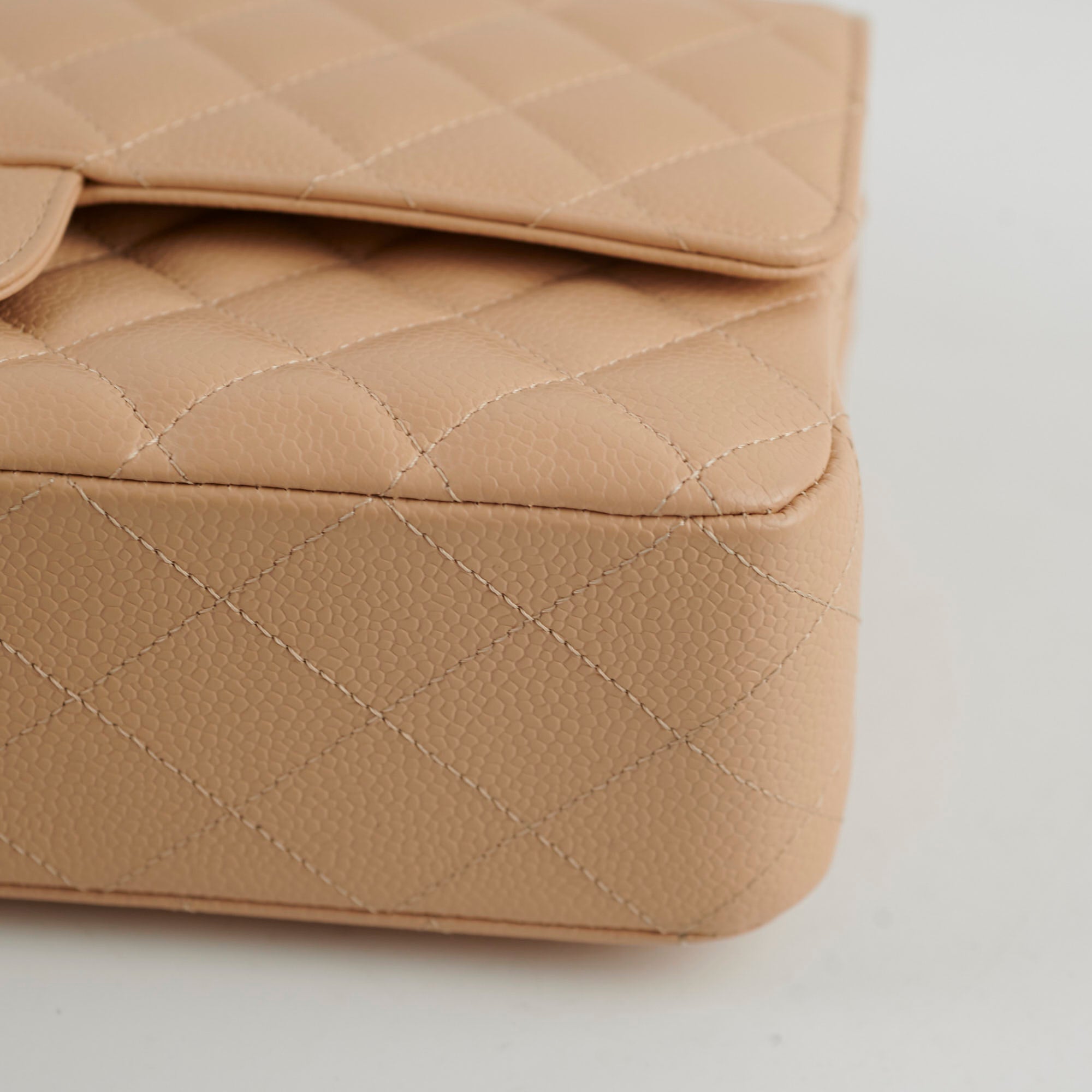 Chanel Medium/Large Caviar Double Classic Flap Bag in Beige | Luxury Designer Handbag for Women | Perfect for Work, Evening Events & Special Occasions