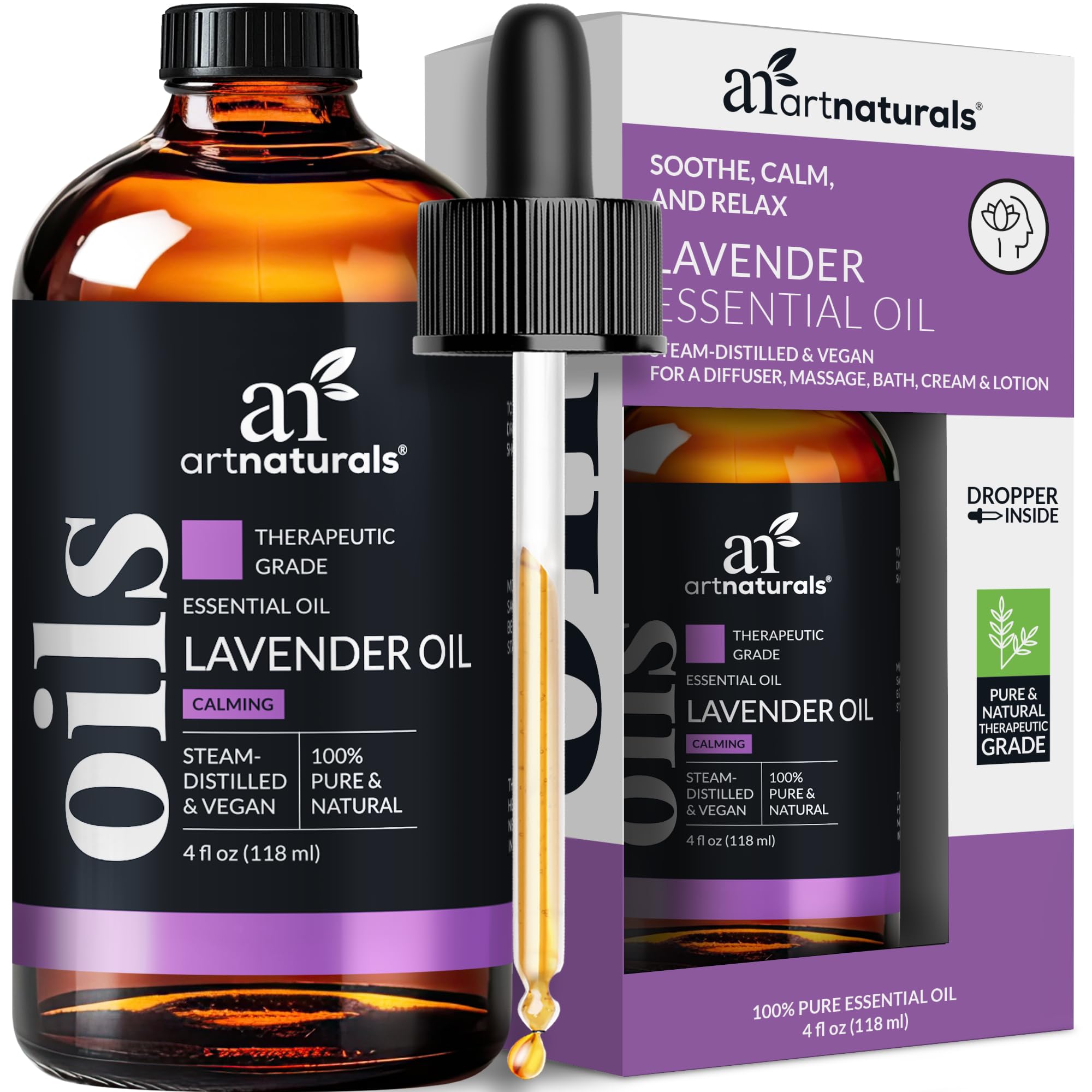 ArtNaturals 100% Pure Lavender Essential Oil - 4 Fl Oz (118ml) - Undiluted Therapeutic Grade Aromatherapy Oil for Relaxation, Skin Care & Hair Growth - Perfect for Diffusers, Massage & DIY Beauty Products