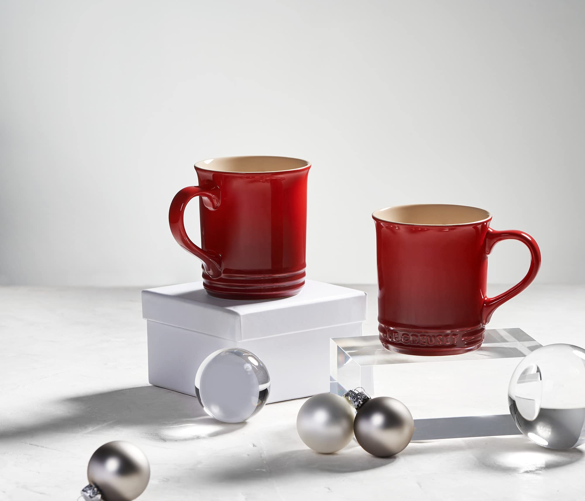 Le Creuset 14 oz Stoneware Mugs Set of 4 - Cerise Red - Durable Ceramic Coffee Cups for Home, Office & Gifts - Perfect for Hot Beverages, Tea & Cocoa