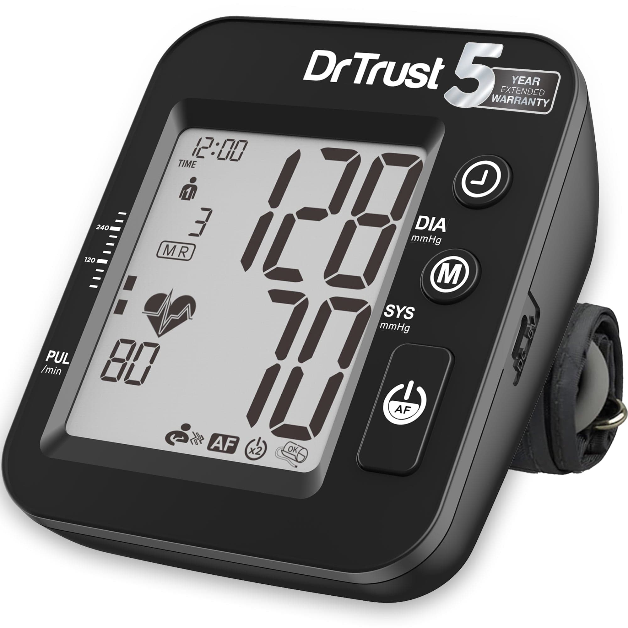 Dr Trust USA IntelliTrack Blood Pressure Monitor 131 - Accurate Digital BP Machine with Atrial Fibrillation (Afib) Detection, MDI Technology, USB & Battery Powered (4 AAA) - Home Health Monitoring for Stroke Prevention & Heart Care (Black)