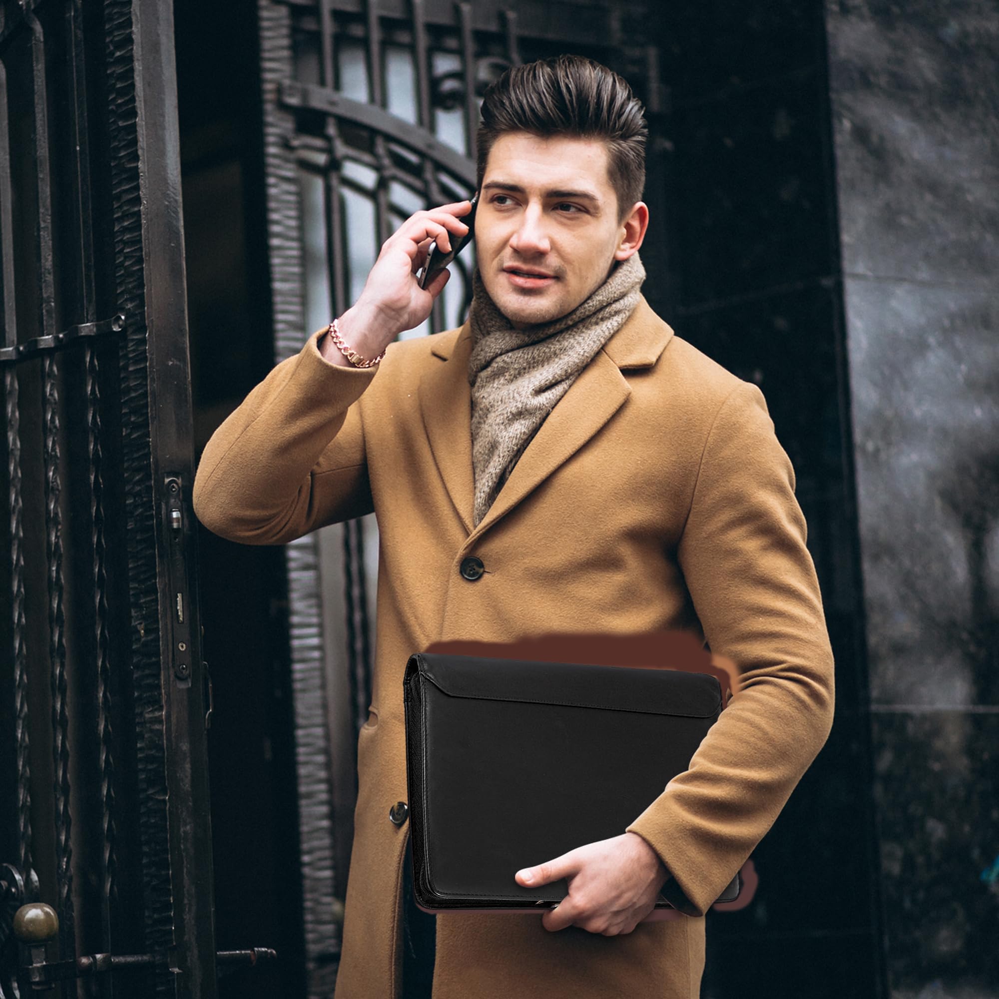 **Personalized Leather Portfolio for Men - Custom Engraved Name, Genuine Leather 3-Ring Binder Organizer with A4 Writing Pad - Handmade Business Gift for Professionals, Executives & Graduates (Black) - Perfect for Meetings, Presentations & Corporate Gifts**