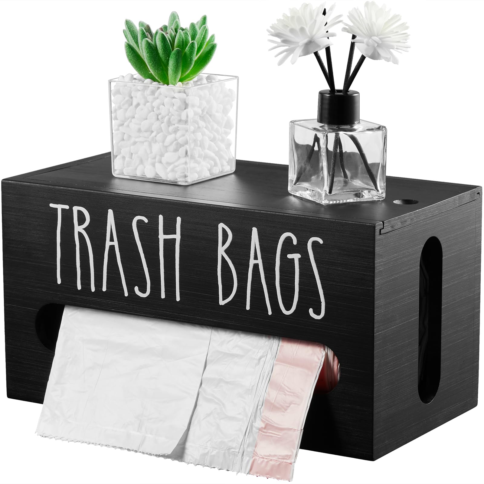 DRASTAR Wall Mount Trash Bag Dispenser - Wooden Garbage Bag Holder & Organizer for Plastic Bags - Kitchen Sink Storage Solution - Perfect for Home, Office, RV and Camping Use
