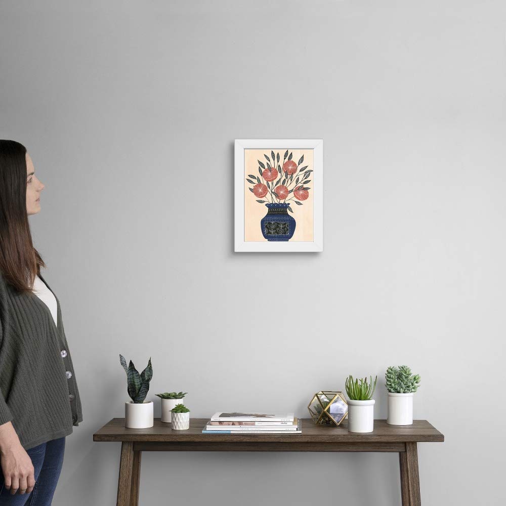 White Framed Floral Art Print - Elegant Vase of Flowers Wall Decor | Perfect for Living Room, Bedroom & Office Aesthetic