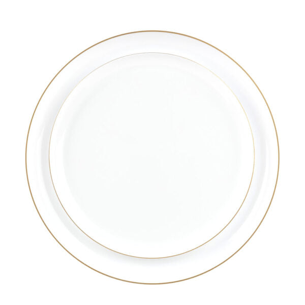20-Piece Elegant White & Gold Round Plastic Dinnerware Set - Premium Disposable Plates, Bowls, Cups & Cutlery for 10 Guests - Perfect for Weddings, Parties, Catering & Outdoor Events