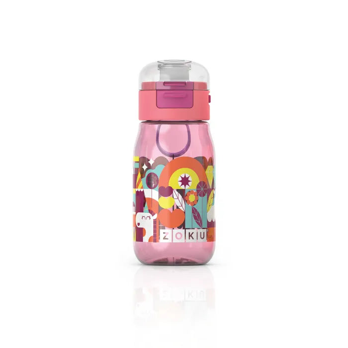 Zoku Kids Flip Gulp Water Bottle 465ml (16oz) - Leak Proof, BPA Free, Easy Carry Handle - Perfect for School, Sports & Outdoor Activities