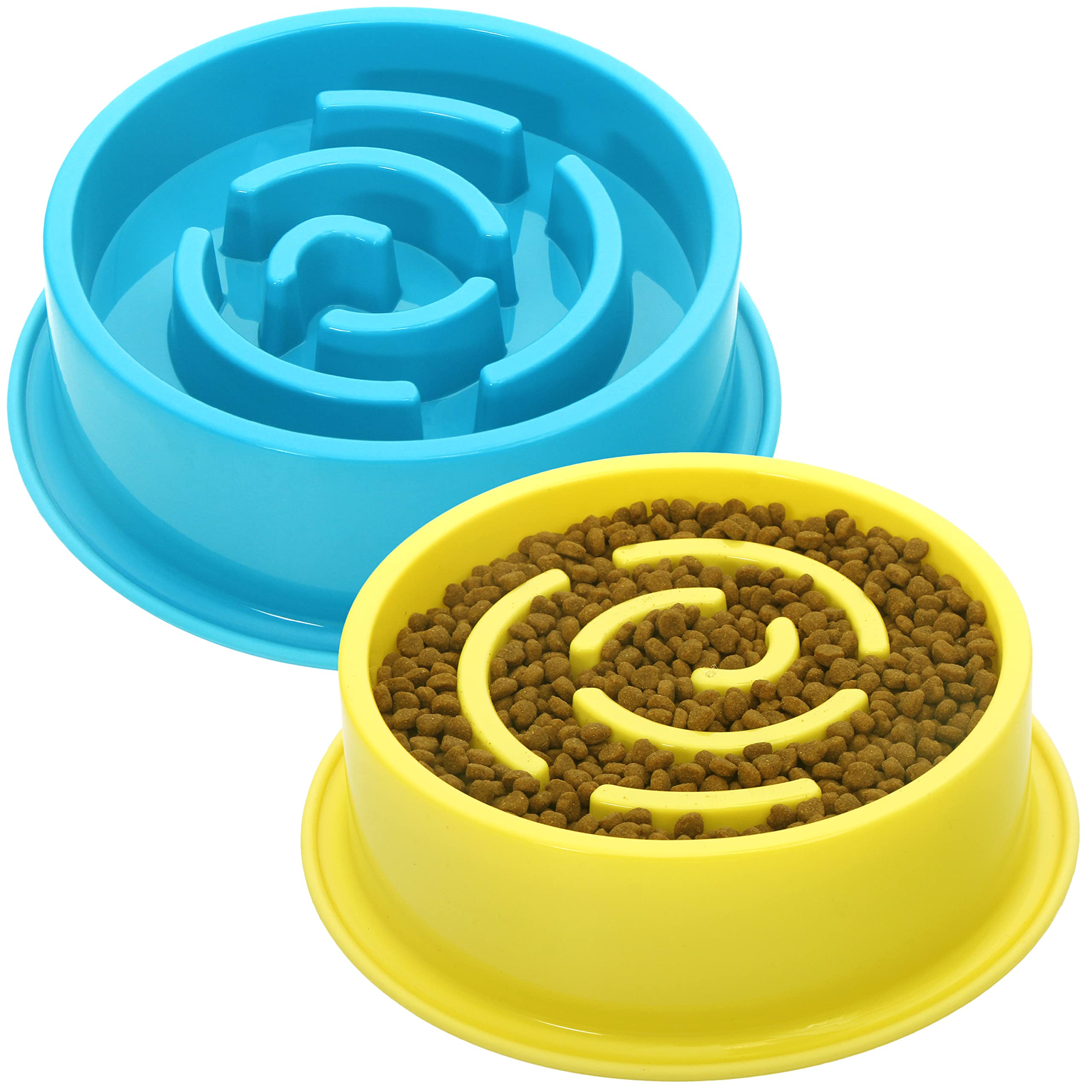 Youngever 2 Pack Slow Feeder Dog Bowls - Non-Slip Plastic Pet Food Dishes for Small & Medium Dogs - Perfect for Fast Eaters & Mealtime Enrichment - Great for Home, Travel & Training Use
