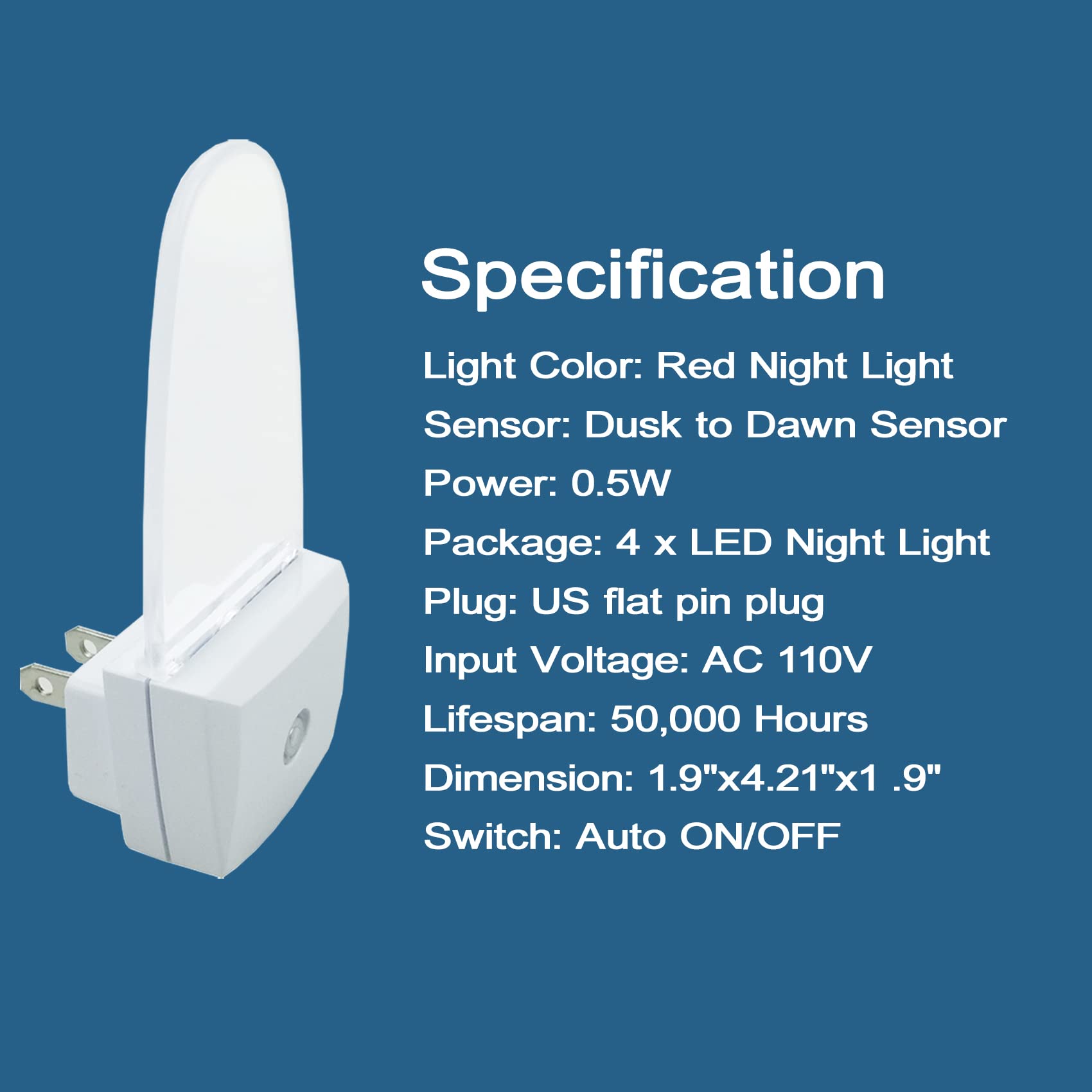 CICINY 4 Pack LED Night Light Plug in with Dusk to Dawn Sensor - 0.5W Ultra Energy Efficient Night Lights for Bedroom, Bathroom, Kitchen, Hallway, Stairs & Nursery - Soft Red Glow for Safe Nighttime Navigation