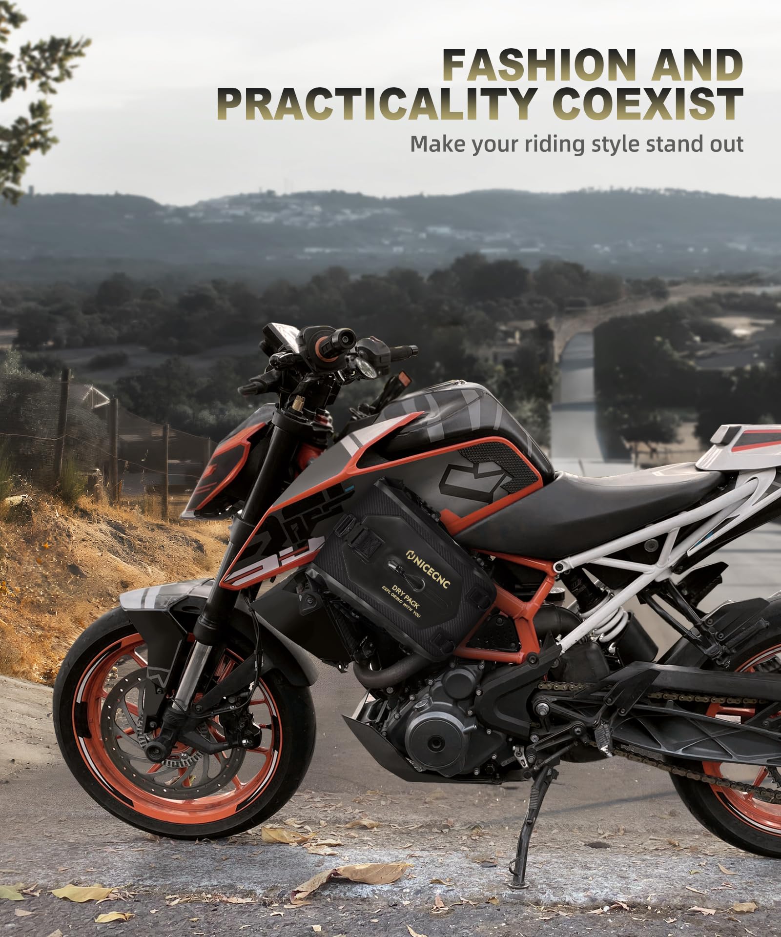**NICECNC 7L Waterproof Motorcycle Crash Bar Bag - Universal Rear Seat Tail Bag, Motorcycle Luggage Dry Bag with Shoulder Strap - 4 DIY Installation Positions, Black - Ideal for Adventure Riding & Daily Commutes**