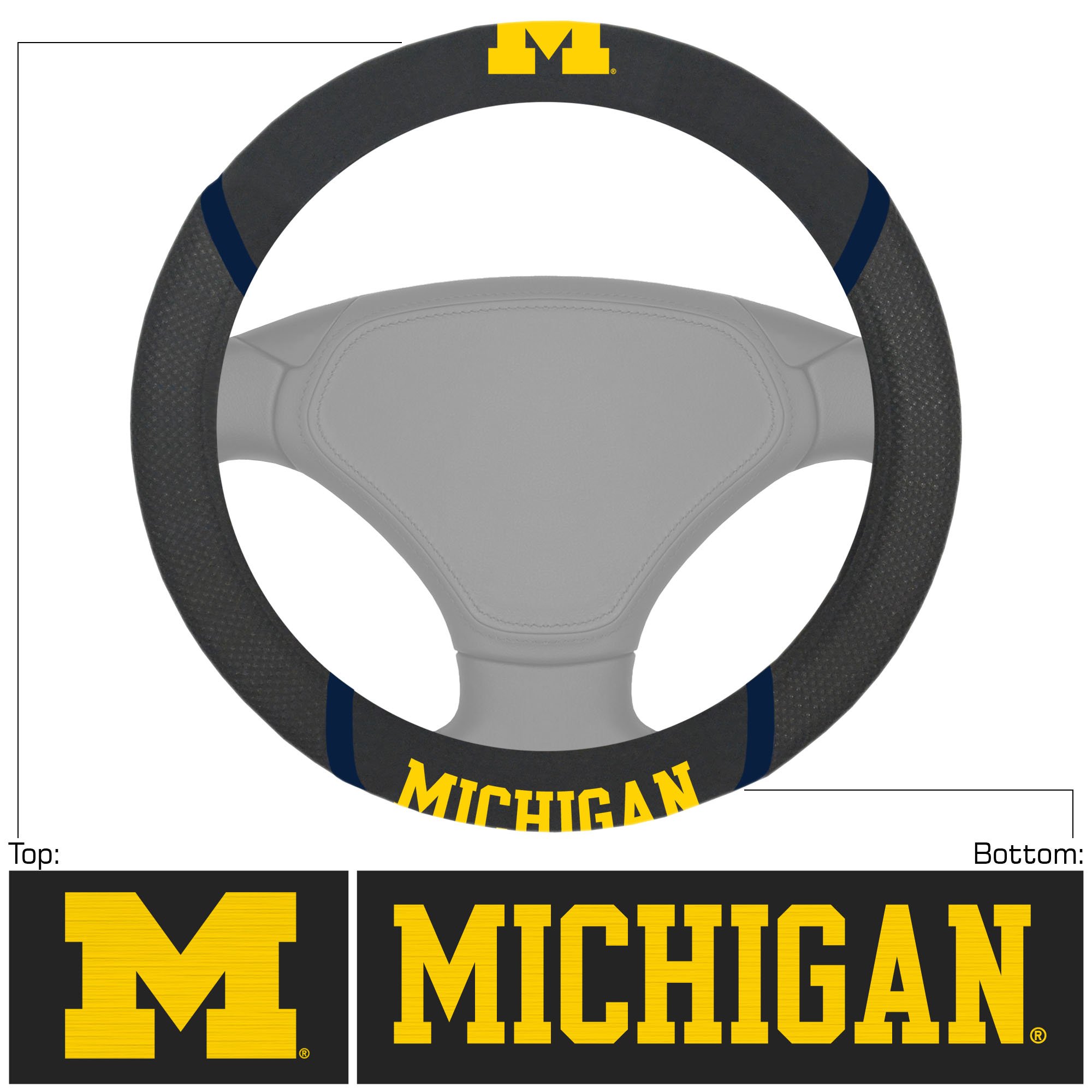Officially Licensed Michigan Wolverines Car Floor Mats & Seat Covers Set - 3D Decal Sticker & Steering Wheel Cover Bundle (8-Piece) for NCAA Fans - Perfect for Game Day Decor & Tailgating