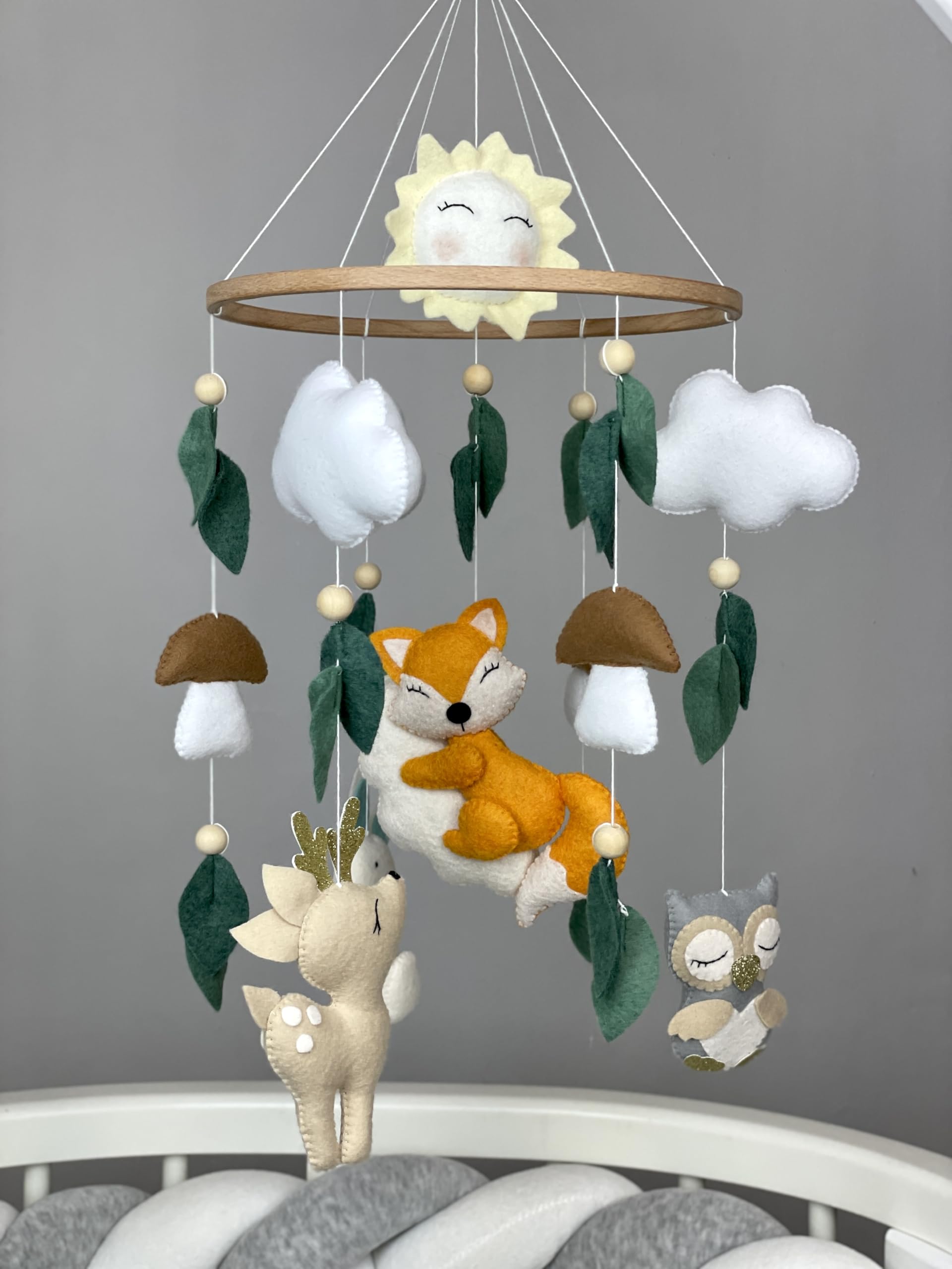 Woodland Animals Crib Mobile - Fox, Mushroom & Forest Nursery Mobile for Baby Boys & Girls | Neutral Felt Hanging Mobile | Perfect Newborn Gift for Nursery Decor & Baby Shower