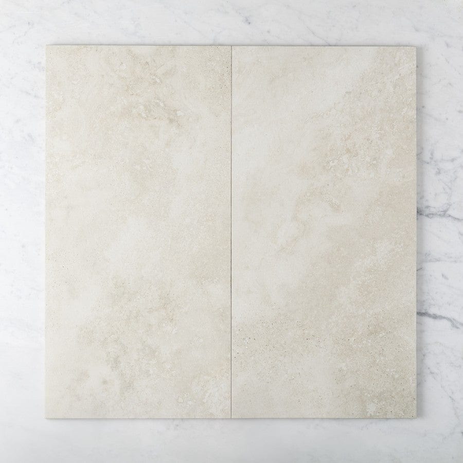 Byron Travertine Look Ivory Matte Tile - Natural Stone Effect Ceramic Floor & Wall Tile for Bathroom, Kitchen, and Living Room Decoration
