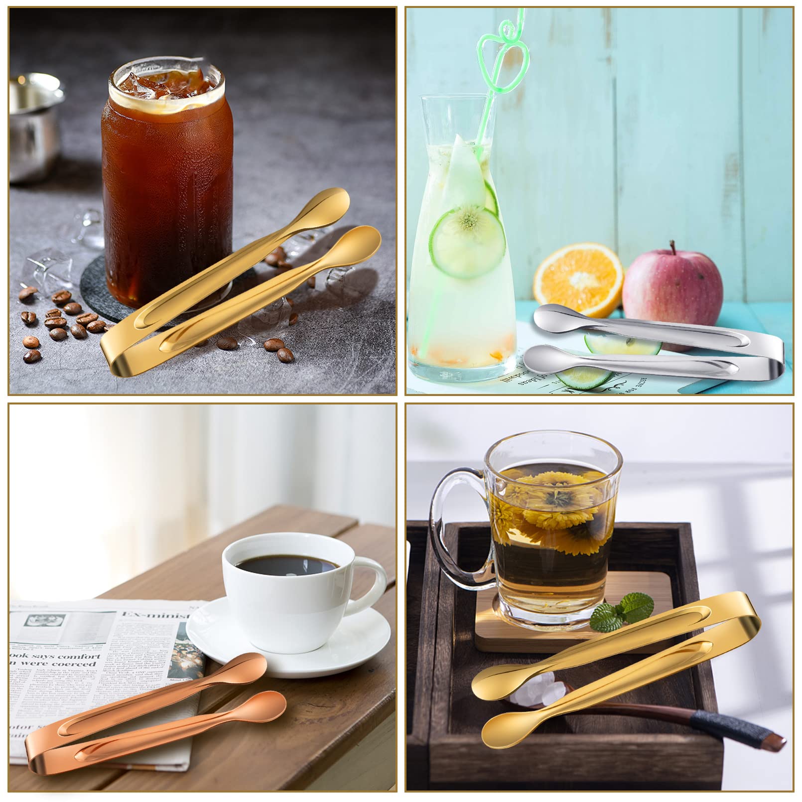 12-Pack Rose Gold Stainless Steel Mini Serving Tongs - 4.3 Inch Appetizer Tongs for Ice, Sugar, Desserts - Perfect for Tea Parties, Coffee Bars & Cocktail Serving - Durable Kitchen Utensils for Home & Commercial Use