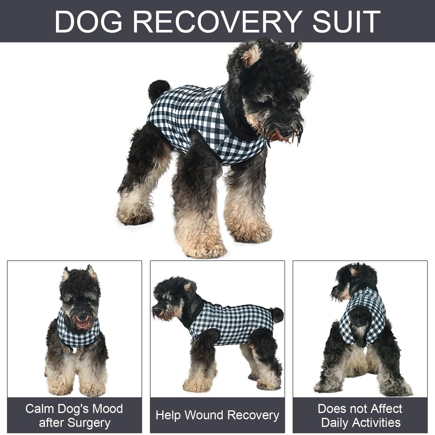Dog Surgery Recovery Suit for Spay/Neuter - Adjustable Post-Op Onesie for Small, Medium & Large Dogs (Black Plaid) - Comfortable Alternative to Cone After Surgery for Female & Male Pets