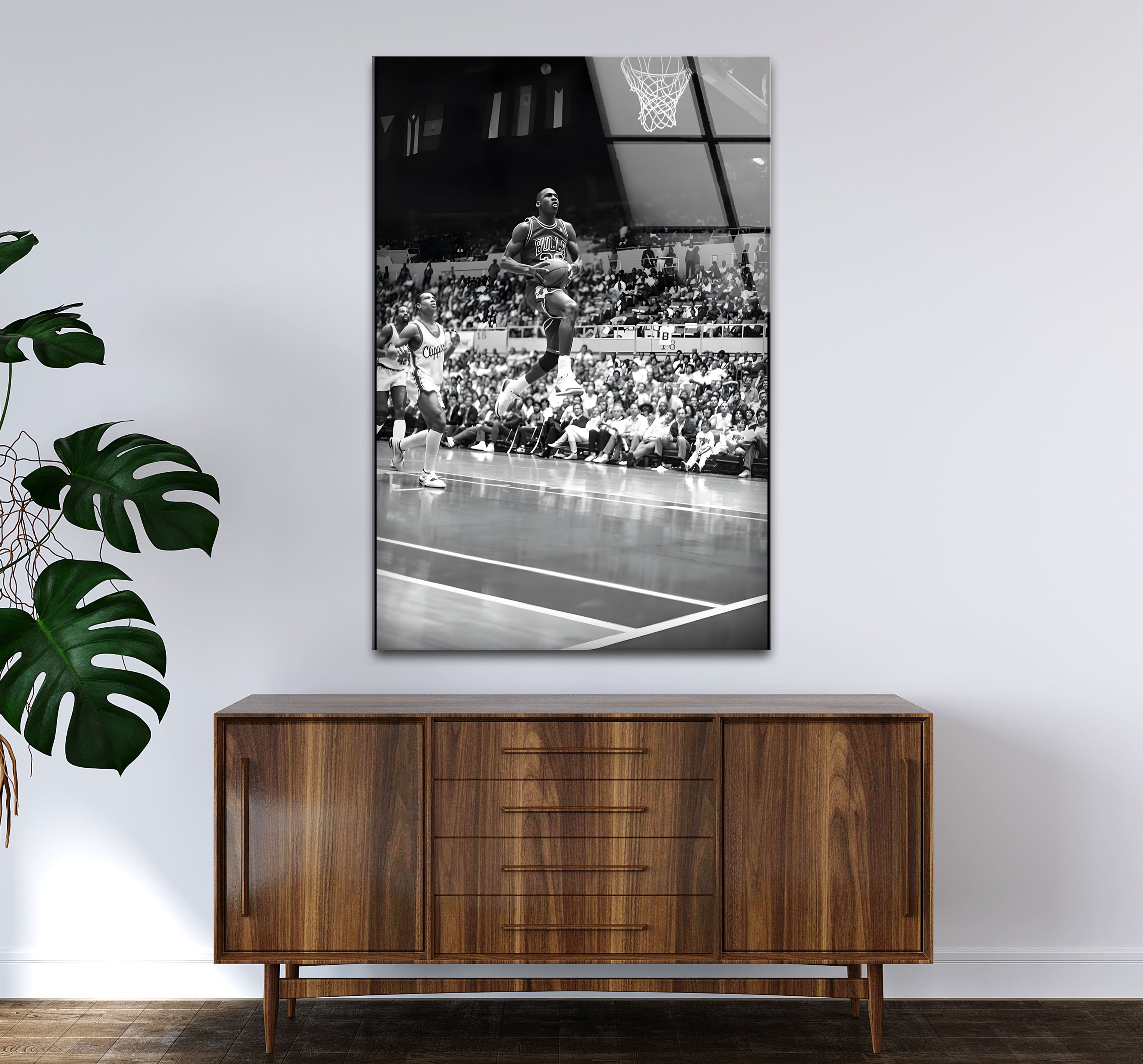 Michael Jordan Black and White Glass Wall Art - Premium Basketball Decor for Home, Office, or Man Cave