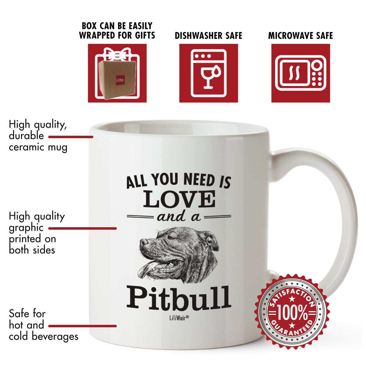 **Funny Pitbull Lover Coffee Mug - Best Gift for Dog Lovers, Christmas, Birthday (Men, Women, Dad) - Cute Dog Decor for Home & Office - Perfect for Coffee, Tea, or Hot Chocolate**