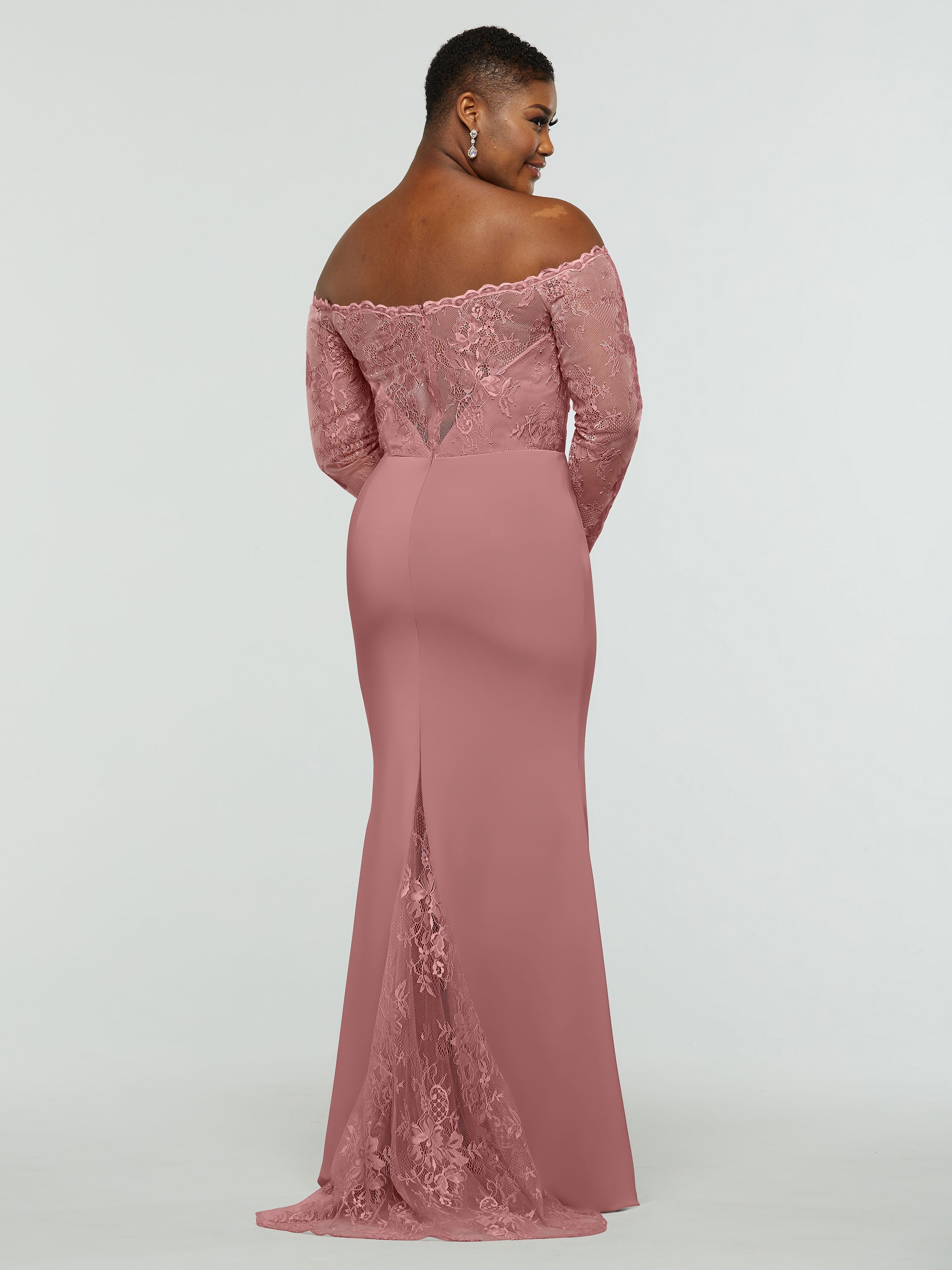 Elegant 80191 Chiffon & Lace Mermaid Bridesmaid Dress with Off-the-Shoulder Long Sleeves - Perfect for Weddings, Formal Events & Evening Parties