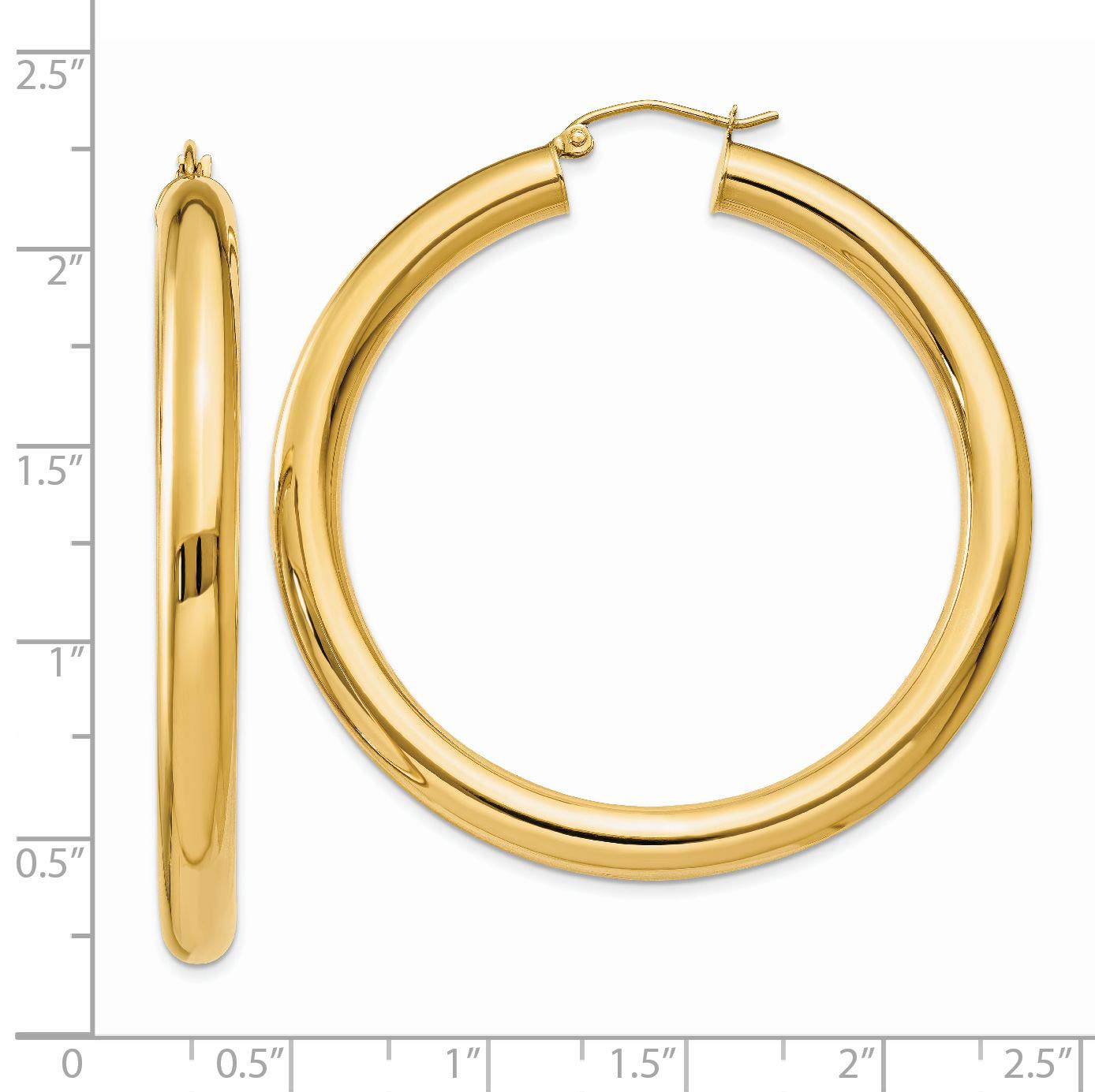 14K Yellow Gold Polished 5mm Tube Hoop Earrings for Women - 50mm Diameter Classic Dangle Earrings | Elegant Everyday Jewelry, Perfect for Parties, Weddings & Office Wear
