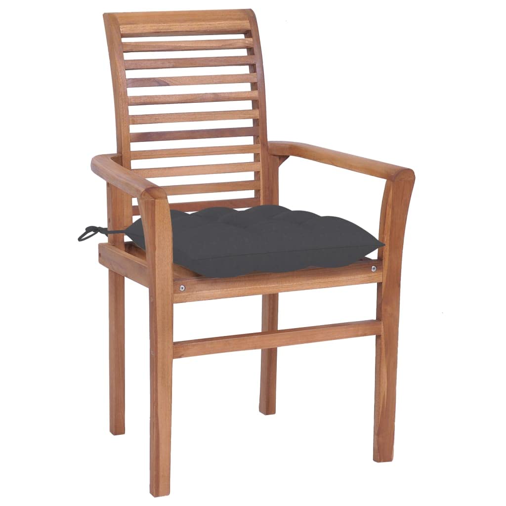Premium Teak Wood Outdoor Dining Chairs Set of 2 with Anthracite Cushions - Patio Garden Armchairs for Backyard, Poolside & Restaurant Use