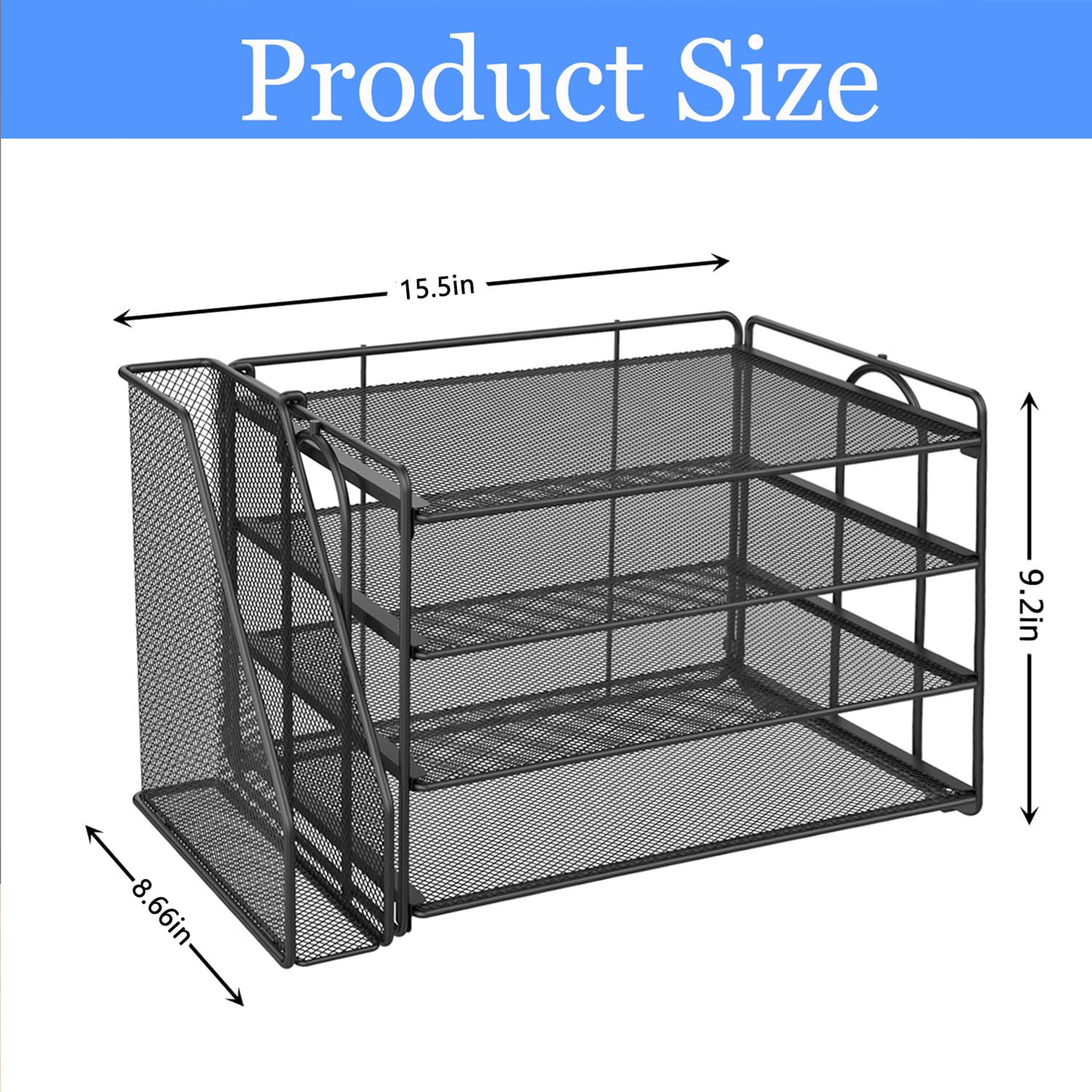 4-Tier Paper Organizer with Magazine Holder - Black Desk Organizer for Office Supplies, Files & Workspace Accessories | Perfect for Home Office, School & Workspace Organization