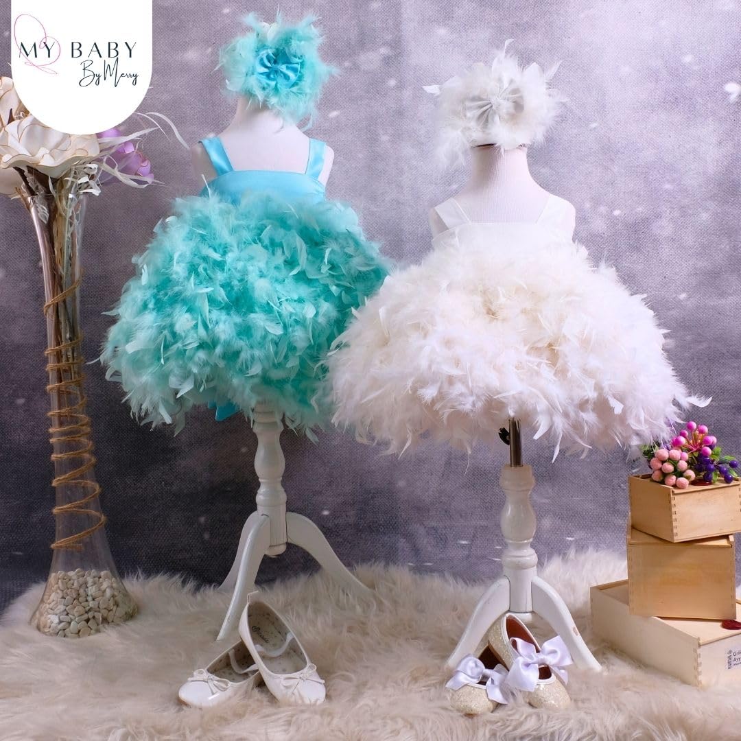 **Elegant Baby Girl Feather Cupcake Pageant Dress - Sleeveless Floral Maxi Toddler Outfit for Birthday, Holiday & Special Occasions - Green 9-12 Months US Kids' Size**    *Perfect for birthday parties, holiday celebrations, pageants, photo shoots, and special family events.*