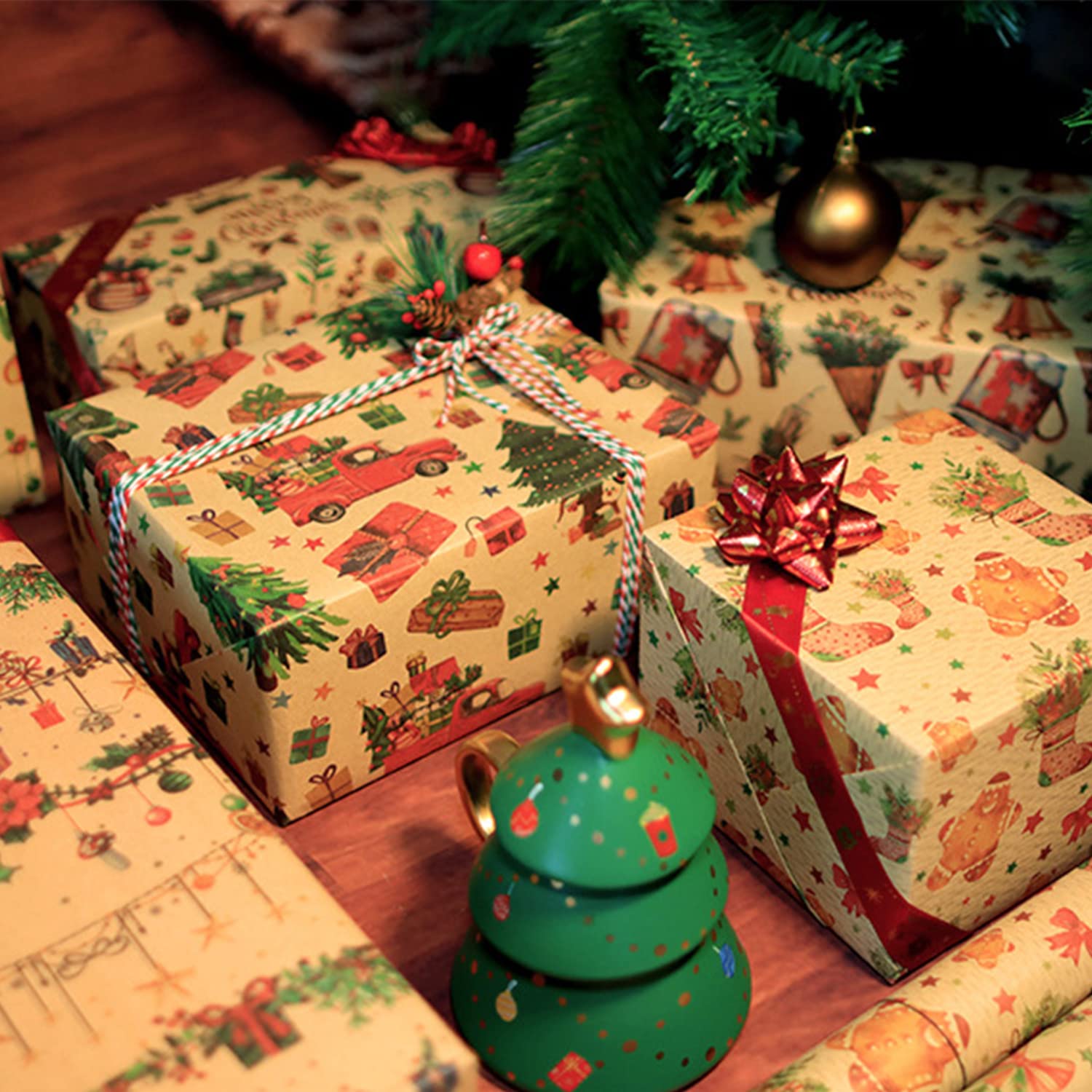 Premium Sorkwo Christmas Wrapping Paper - 6 Unique Holiday Design Sheets for Gift Wrapping | Perfect for Christmas, Birthday Parties & Festive Celebrations | Ideal for Presents, Stocking Stuffers & Holiday Decorations