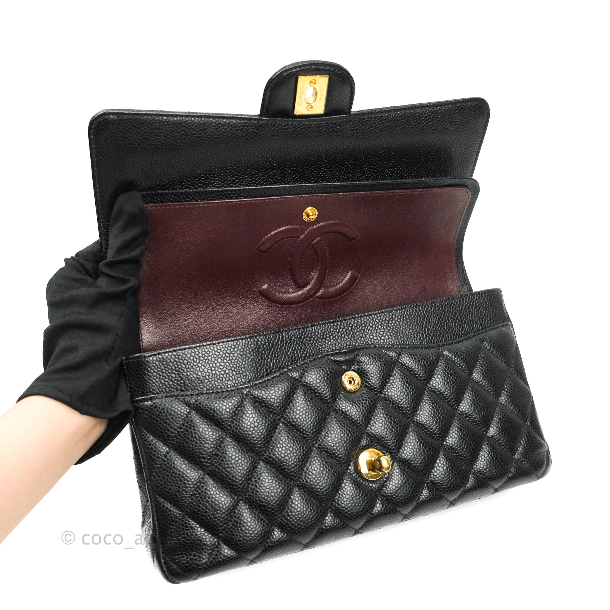 Chanel Classic Medium Double Flap Bag Black Caviar Leather with Gold Hardware - Luxury Designer Handbag for Women, Perfect for Work, Evening Events & Special Occasions