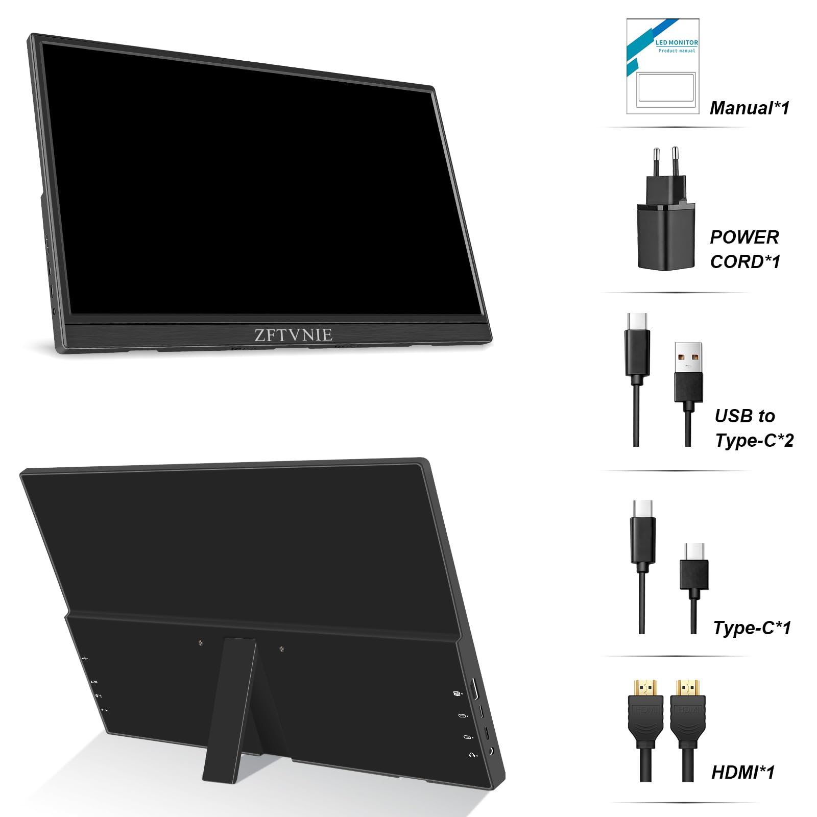 15.6 Inch Portable Touchscreen Monitor - Full HD 1920x1080 IPS Display with USB-C & HDMI for Laptop, PC, Phone, PS4, PS5 - Perfect for Gaming, Work & Entertainment On-The-Go