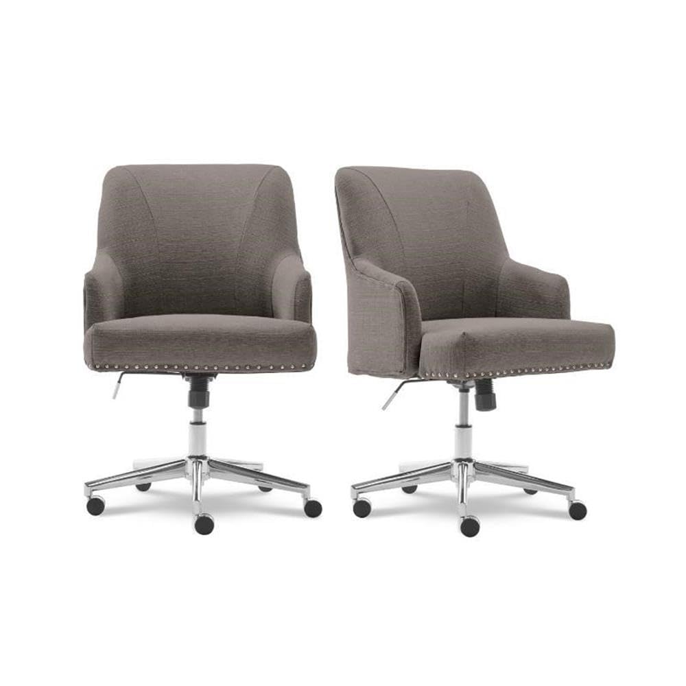 Home Square 2-Piece Soft Fabric Office Chair Set - Medium Gray Ergonomic Desk Chairs for Home Office, Study Room & Workspace