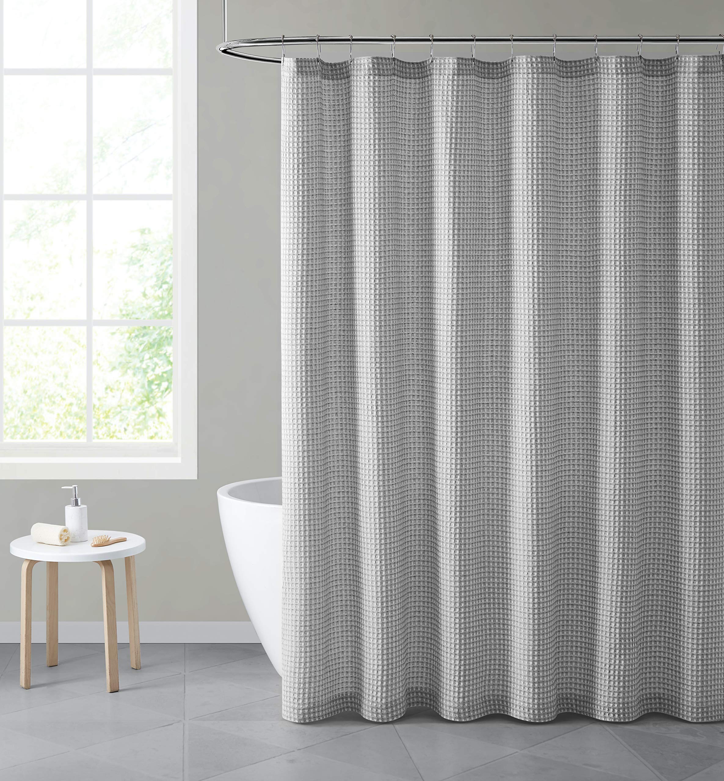 GoodGram Premium Cotton Blend Waffle Weave Shower Curtain - Soft, Absorbent & Quick-Dry Bathroom Decor in Gray - Perfect for Hotels, Spas & Modern Home Bathrooms