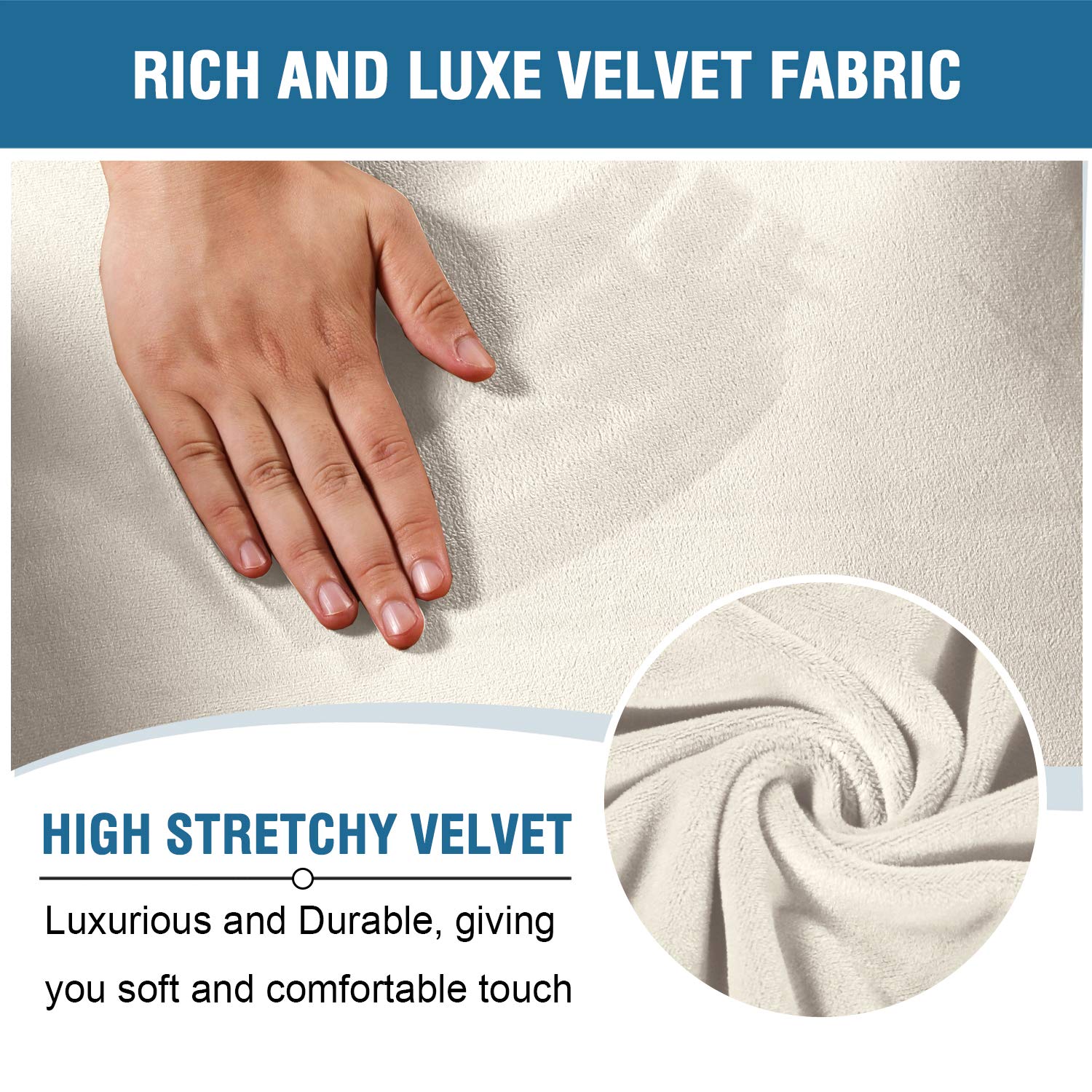 H.VERSAILTEX Velvet Stretch Recliner Couch Covers 6-Piece Set - Form Fitted Washable Slipcovers for 2-Cushion Loveseat & Reclining Sofa (Ivory) - Soft Thick Fabric Protector for Living Room, Home Theater & Family Room