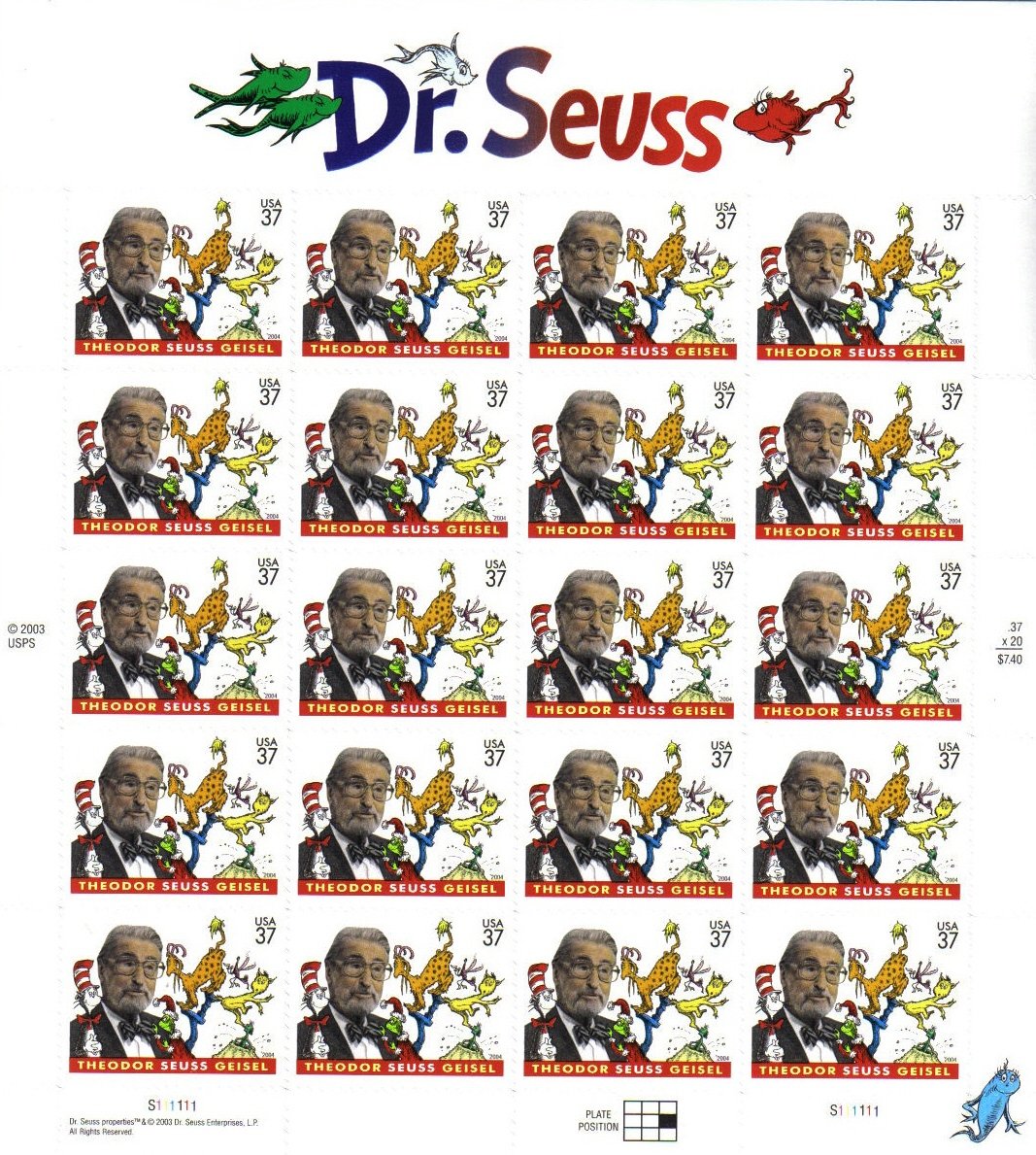 Dr. Seuss 2004 USPS Stamps Pane - Collectible for Gifts & Decor