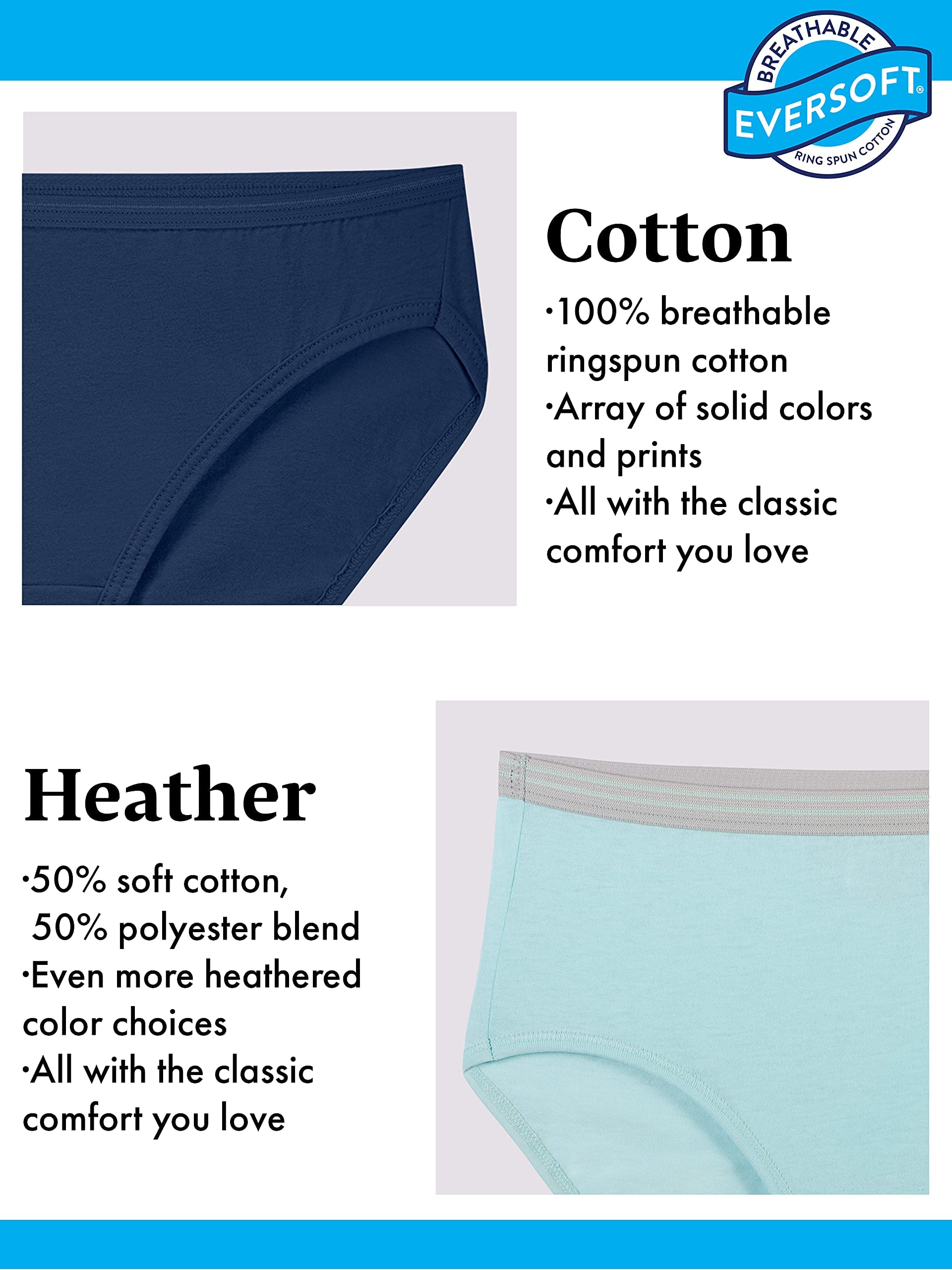 Fruit of the Loom Women's Cotton Blend Underwear Briefs - Soft Comfortable Panties for Everyday Wear, Workout & Sleep