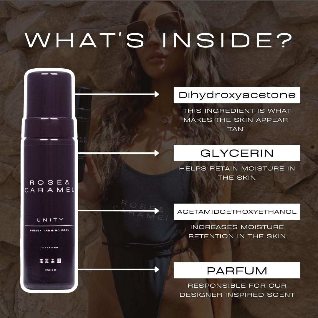Rose & Caramel Self Tanning Mousse for Men & Women - Light to Medium Natural Glow - Perfect for Beach, Vacation & Everyday Sun-Kissed Look