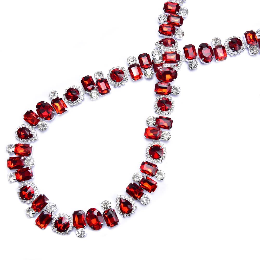 XINMILI 1 Yard Flower Rhinestone Claw Chain - Diamond Crystal Trim for DIY Necklace, Clothing & Luggage Accessories (2.2CM Width, Siam) - Perfect for Jewelry Making, Dress Embellishment & Bag Decoration
