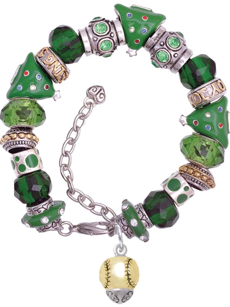 Delight Jewelry Green Christmas Beaded Spinner Bracelet for Baseball & Softball Fans - Adjustable 7