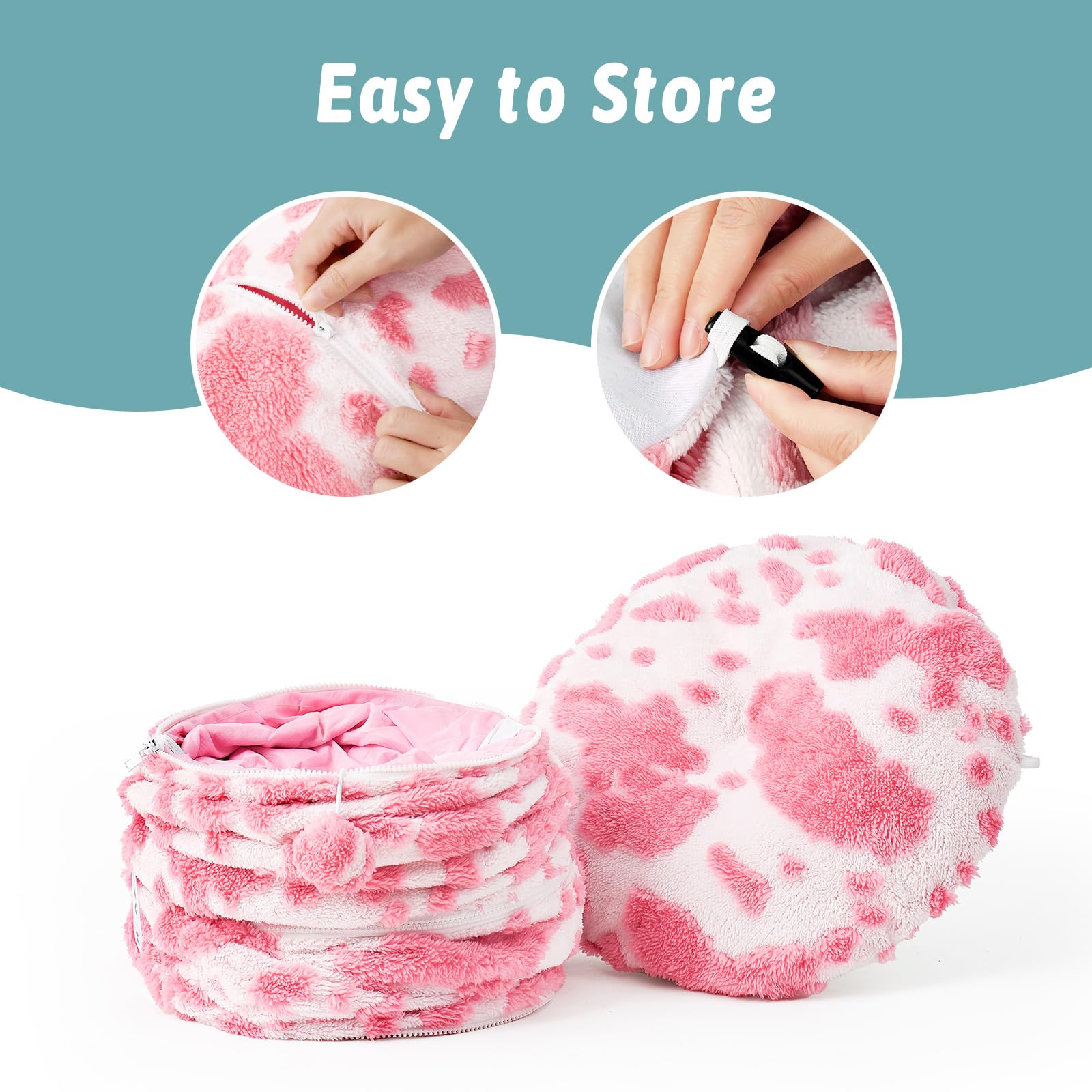 Foldable Cat Tunnel Bed for Indoor Cats - Washable Cushion & Cute Donut Design - Perfect for Kittens, Puppies & Rabbits - Pink & White (Great for Playtime, Napping & Small Pet Hideouts)